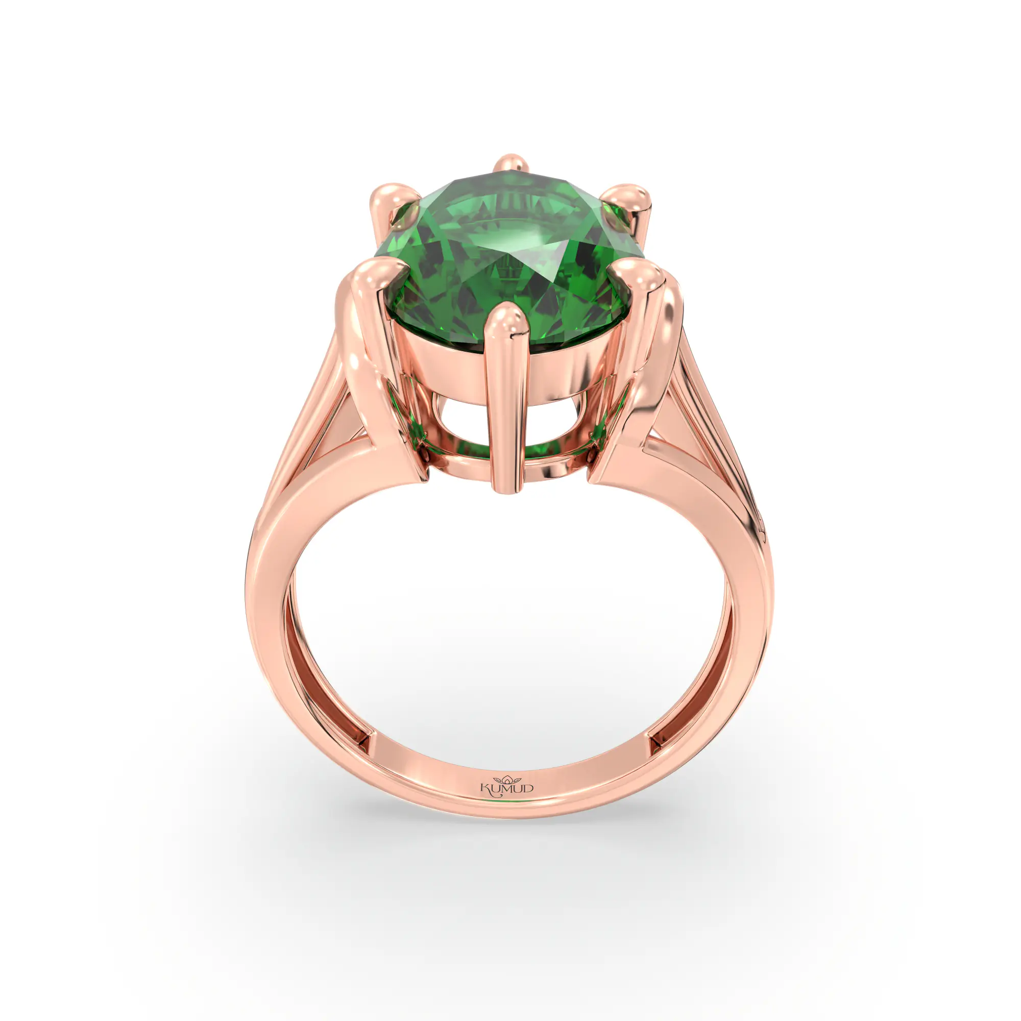 Emerald (Panna) Ring for Women in 18K Rose Gold – Oval 13x8 mm, Prong Setting, 6 g (Design K17B-7) thumbnail
