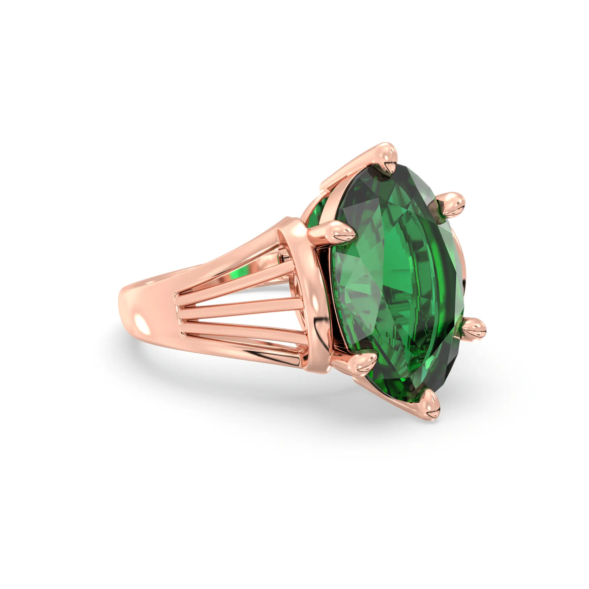 Emerald (Panna) Ring for Women in 18K Rose Gold – Oval 13x8 mm, Prong Setting, 6 g (Design K17B-7) thumbnail