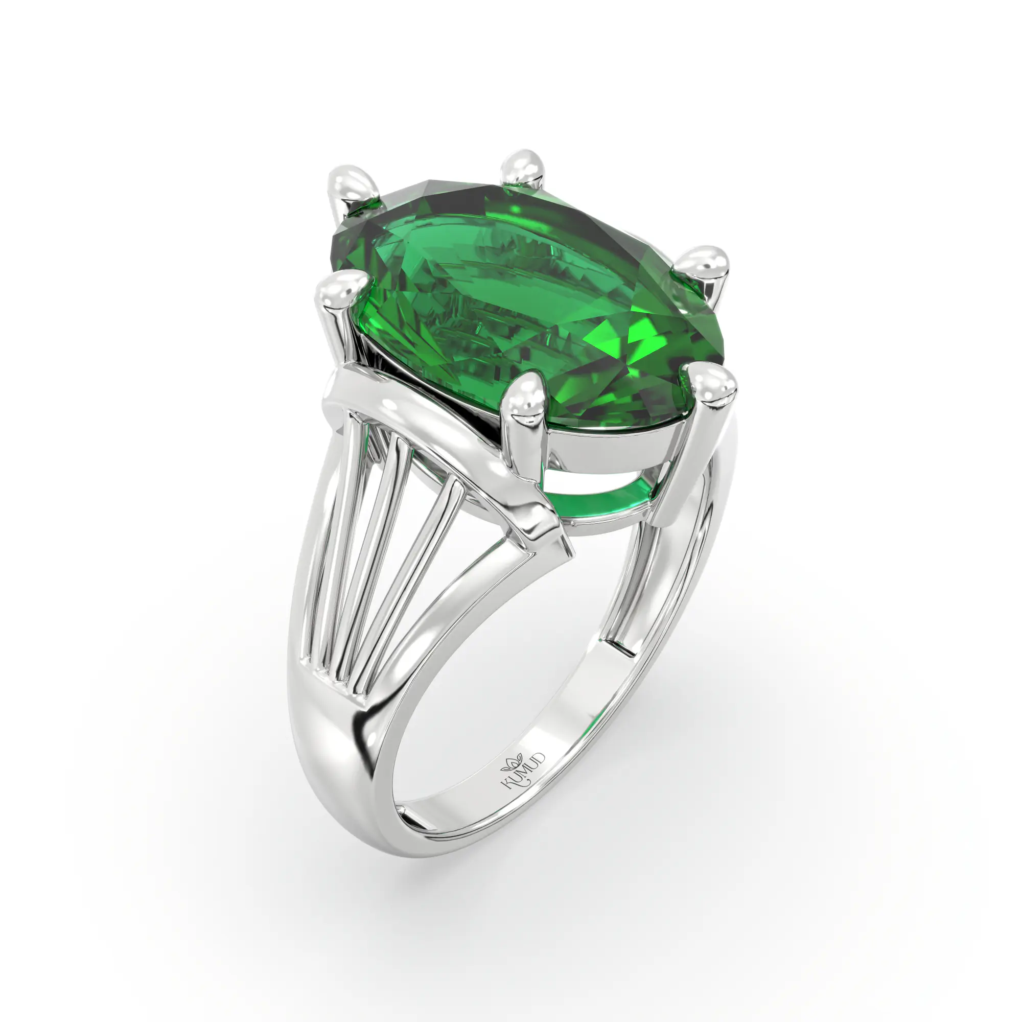Emerald (Panna) Ring for Women in 18K White Gold – Oval 13x8 mm, Prong Setting, 6 g (Design K17B-7) thumbnail
