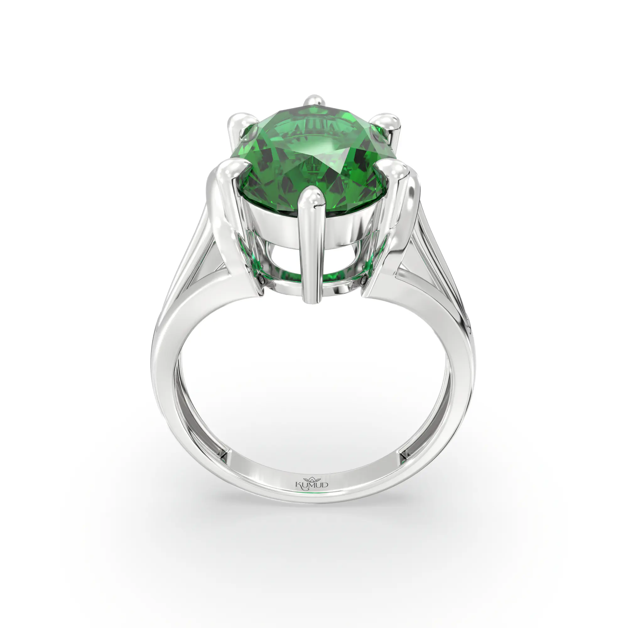 Emerald (Panna) Ring for Women in 18K White Gold – Oval 13x8 mm, Prong Setting, 6 g (Design K17B-7) thumbnail