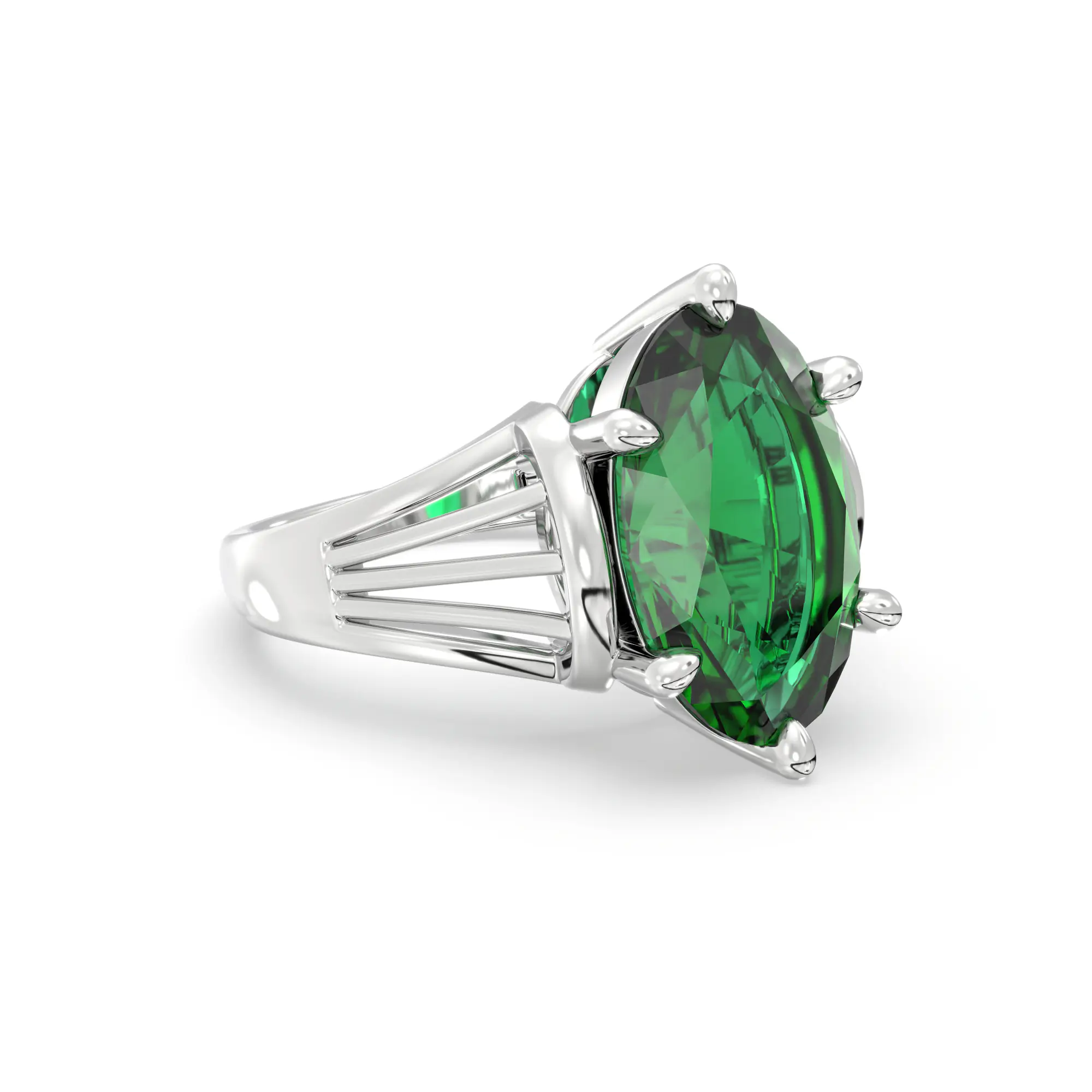 Emerald (Panna) Ring for Women in 18K White Gold – Oval 13x8 mm, Prong Setting, 6 g (Design K17B-7) thumbnail
