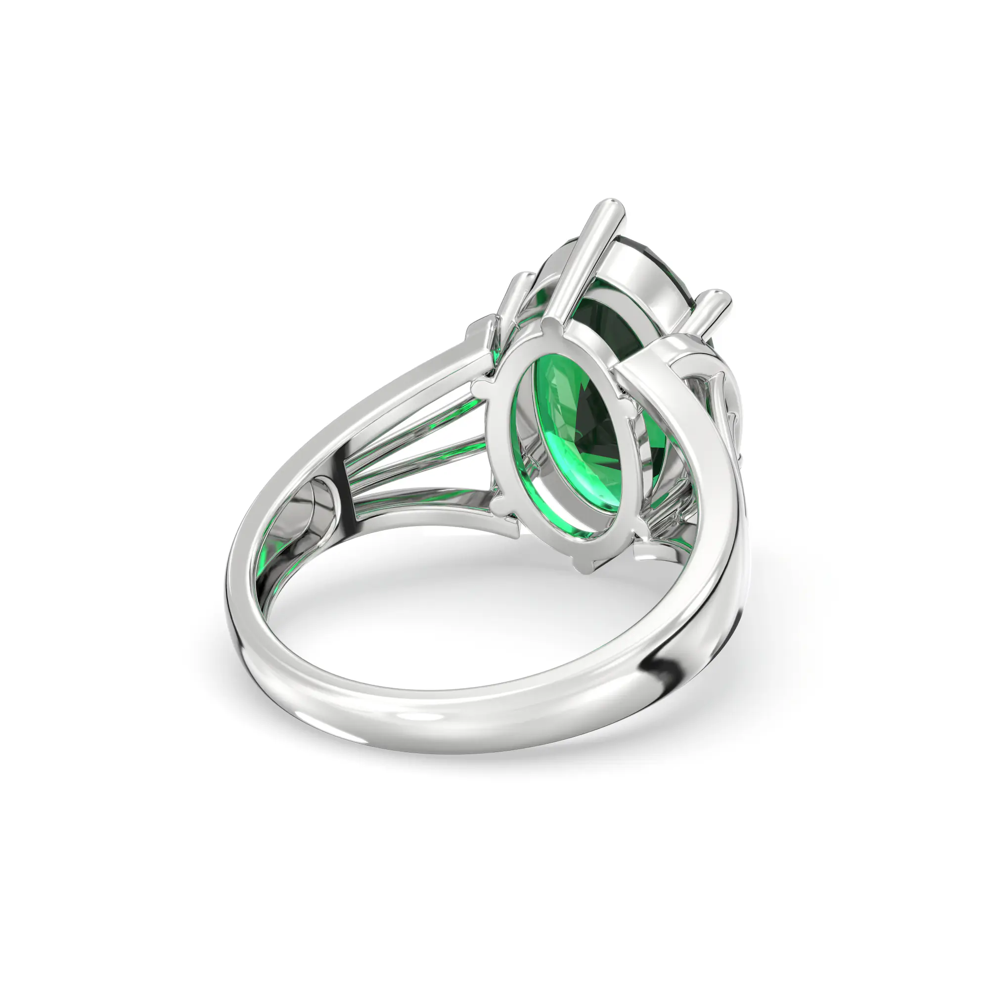 Emerald (Panna) Ring for Women in 18K White Gold – Oval 13x8 mm, Prong Setting, 6 g (Design K17B-7) thumbnail