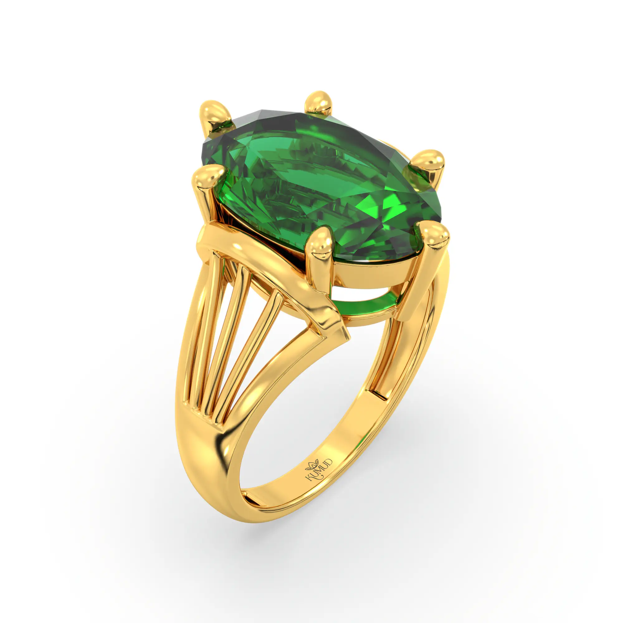 Emerald (Panna) Ring for Women in 22K Yellow Gold – Oval 13x8 mm, Prong Setting, 6 g (Design K17B-7) thumbnail