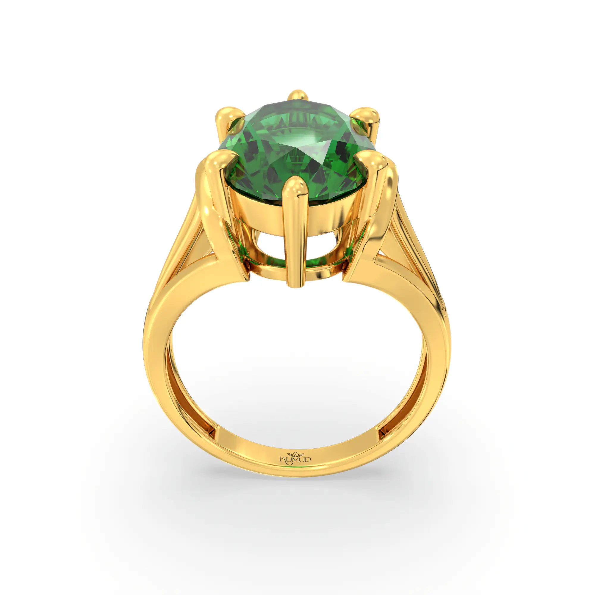 Emerald (Panna) Ring for Women in 22K Yellow Gold – Oval 13x8 mm, Prong Setting, 6 g (Design K17B-7) thumbnail