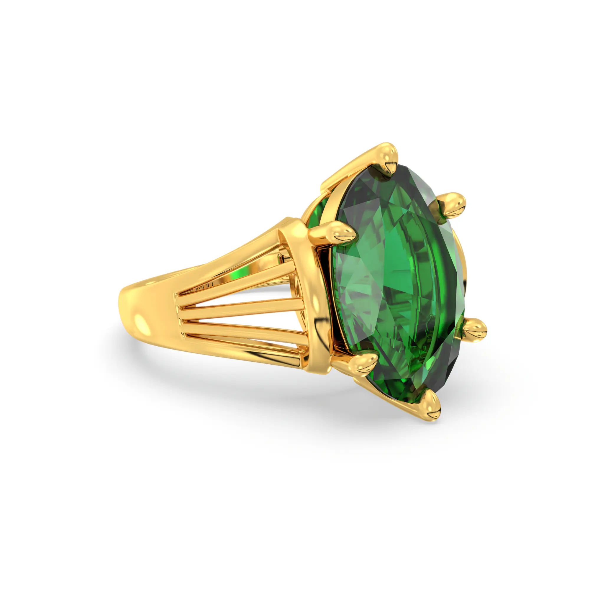 Emerald (Panna) Ring for Women in 22K Yellow Gold – Oval 13x8 mm, Prong Setting, 6 g (Design K17B-7) thumbnail