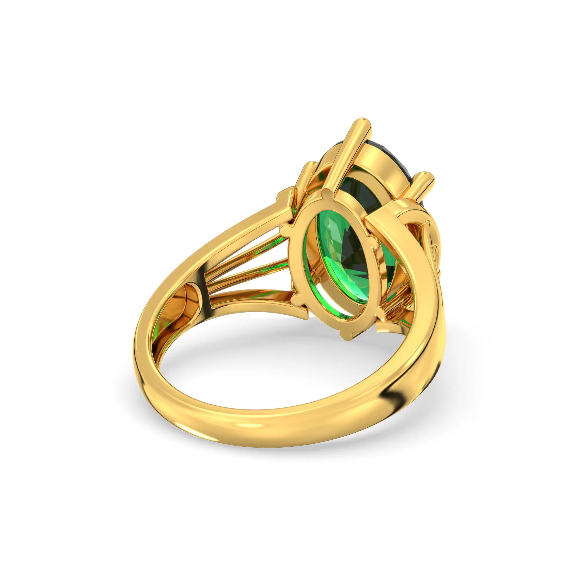 Emerald (Panna) Ring for Women in 22K Yellow Gold – Oval 13x8 mm, Prong Setting, 6 g (Design K17B-7) thumbnail