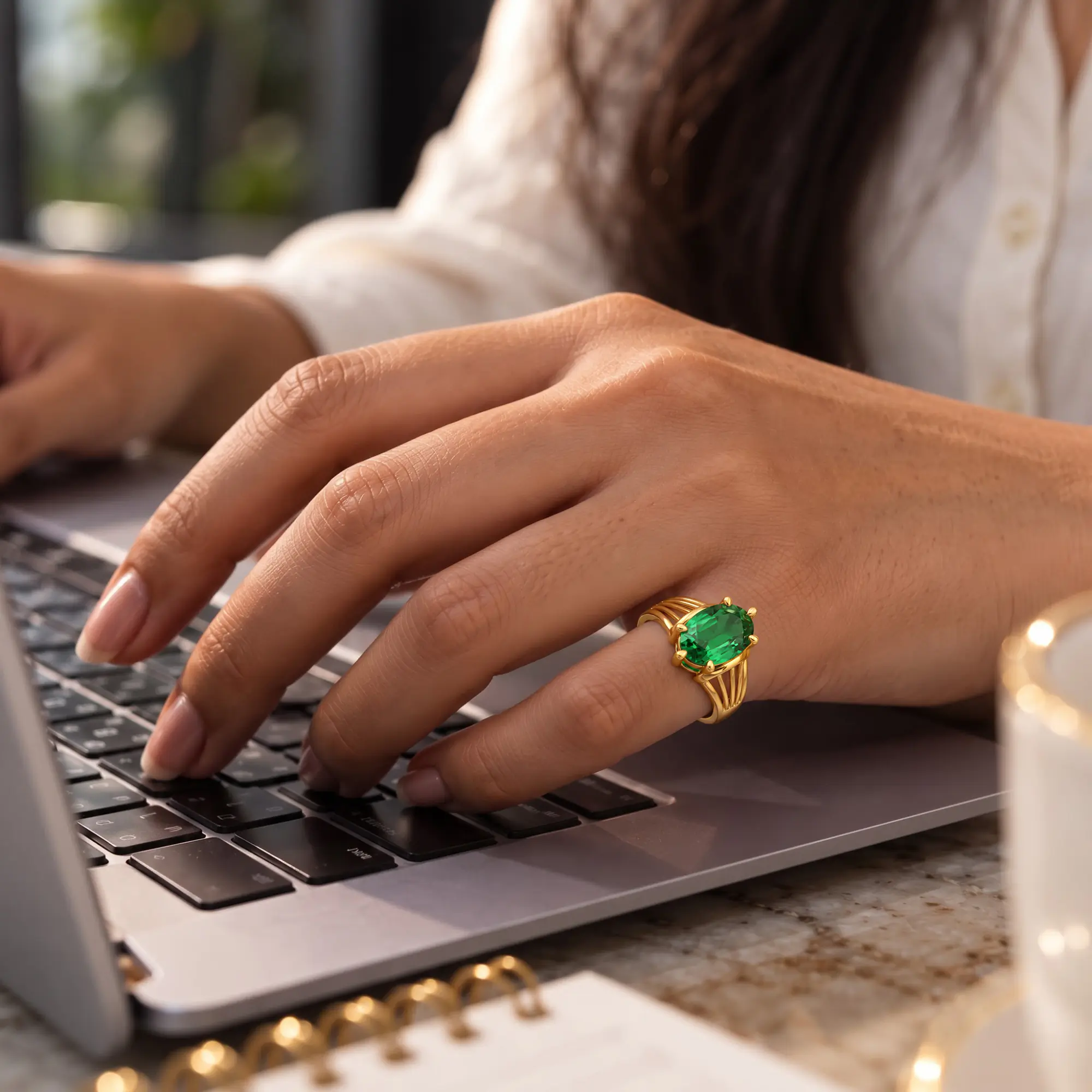 Emerald (Panna) Ring for Women in 22K Yellow Gold – Oval 13x8 mm, Prong Setting, 6 g (Design K17B-7) thumbnail