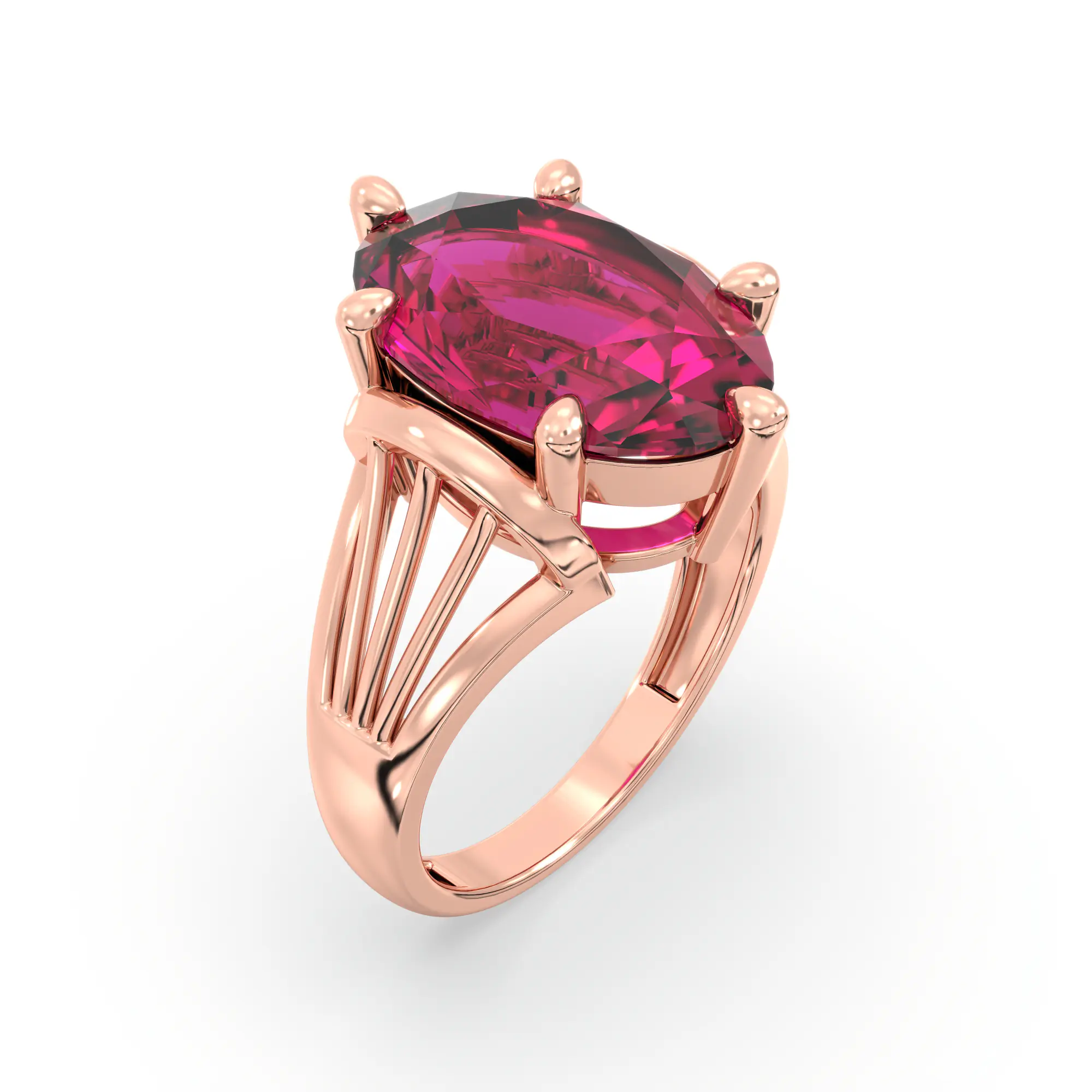 Ruby (Manik) Ring for Women in 18K Rose Gold – Oval 13x8 mm, Prong Setting, 6 g (Design K17B-7) thumbnail