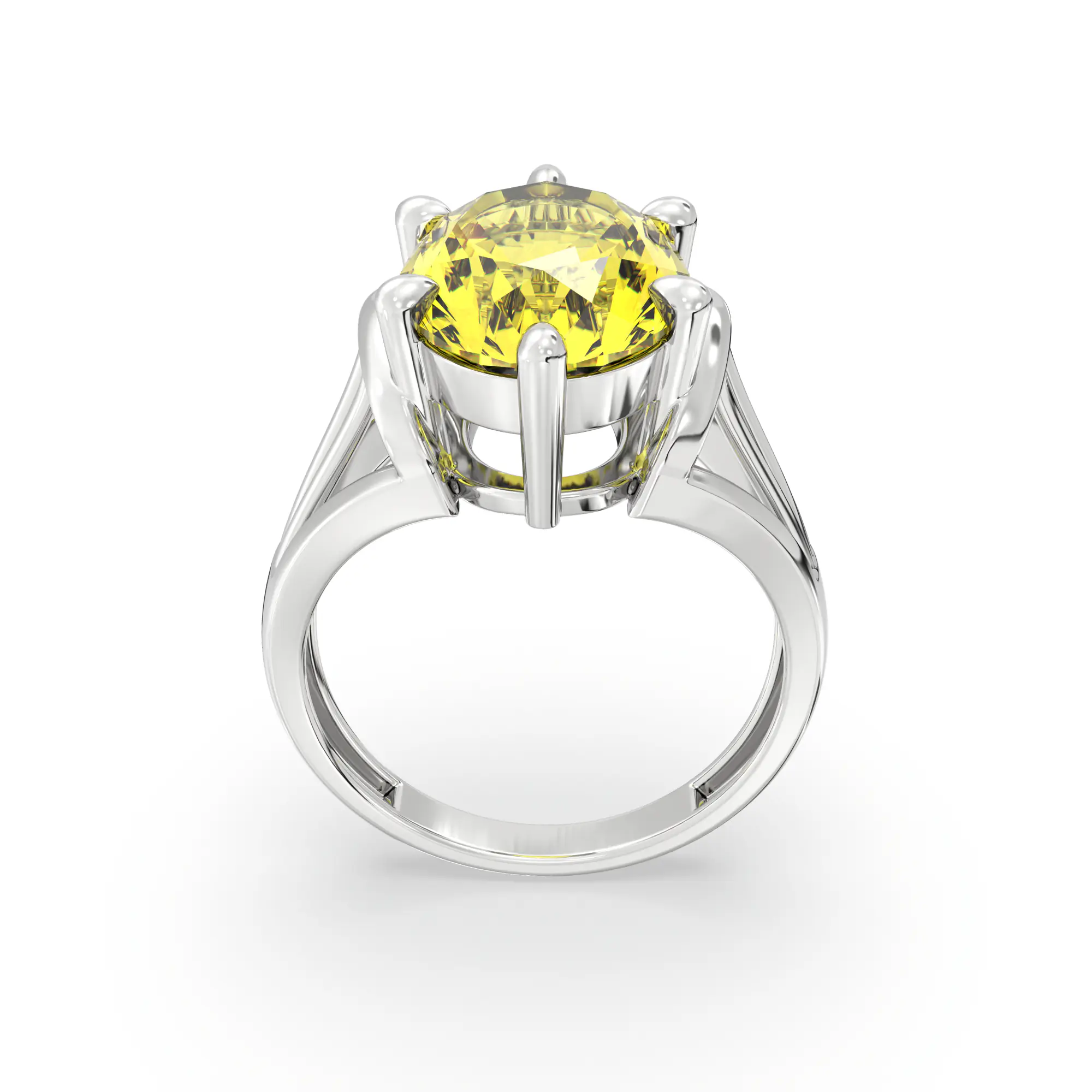 Yellow Sapphire (Pukhraj) Ring for Women in 18K White Gold – Oval 13x8 mm, Prong Setting, 6 g (Design K17B-7) thumbnail