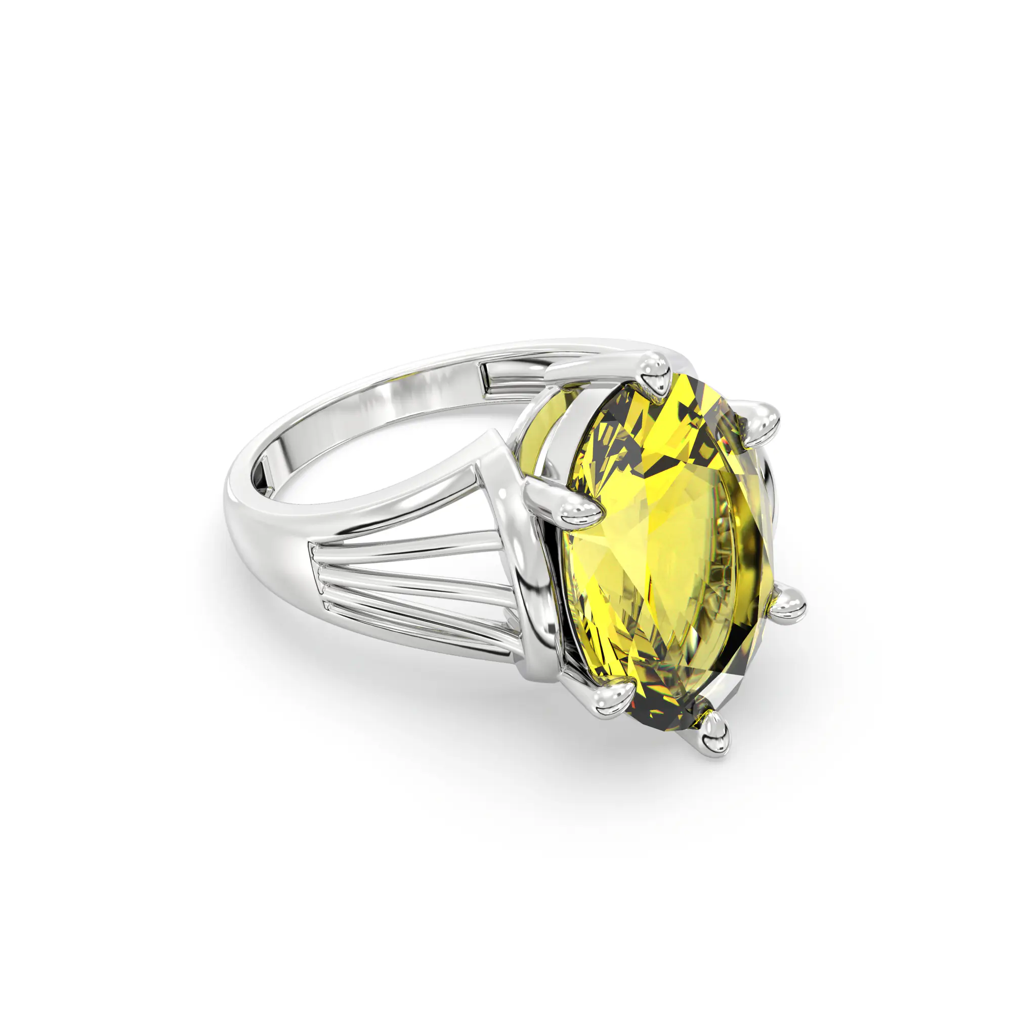 Yellow Sapphire (Pukhraj) Ring for Women in 18K White Gold – Oval 13x8 mm, Prong Setting, 6 g (Design K17B-7) thumbnail