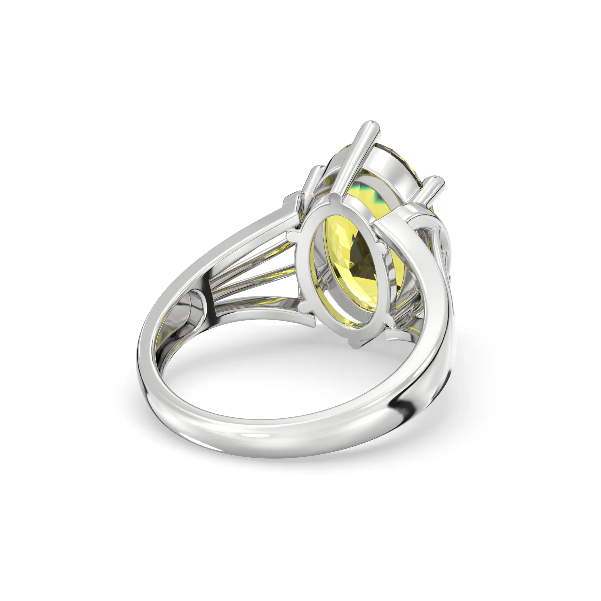 Yellow Sapphire (Pukhraj) Ring for Women in 18K White Gold – Oval 13x8 mm, Prong Setting, 6 g (Design K17B-7) thumbnail