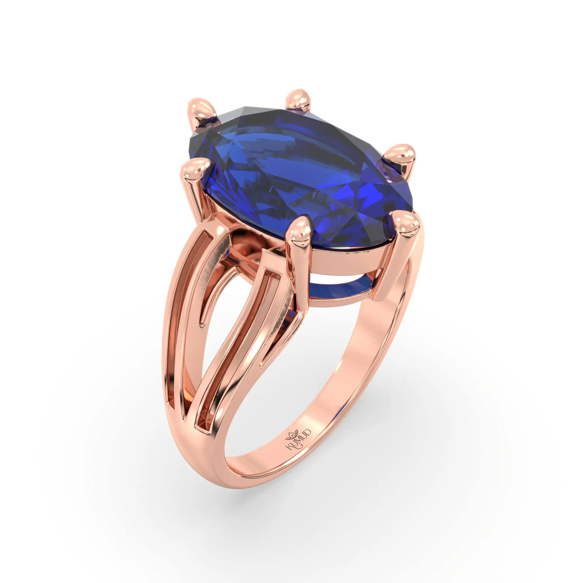 Blue Sapphire (Neelam) Ring for Women in 18K Rose Gold – Oval 13x8 mm, Prong Setting, 7 g (Design K17B-8) thumbnail