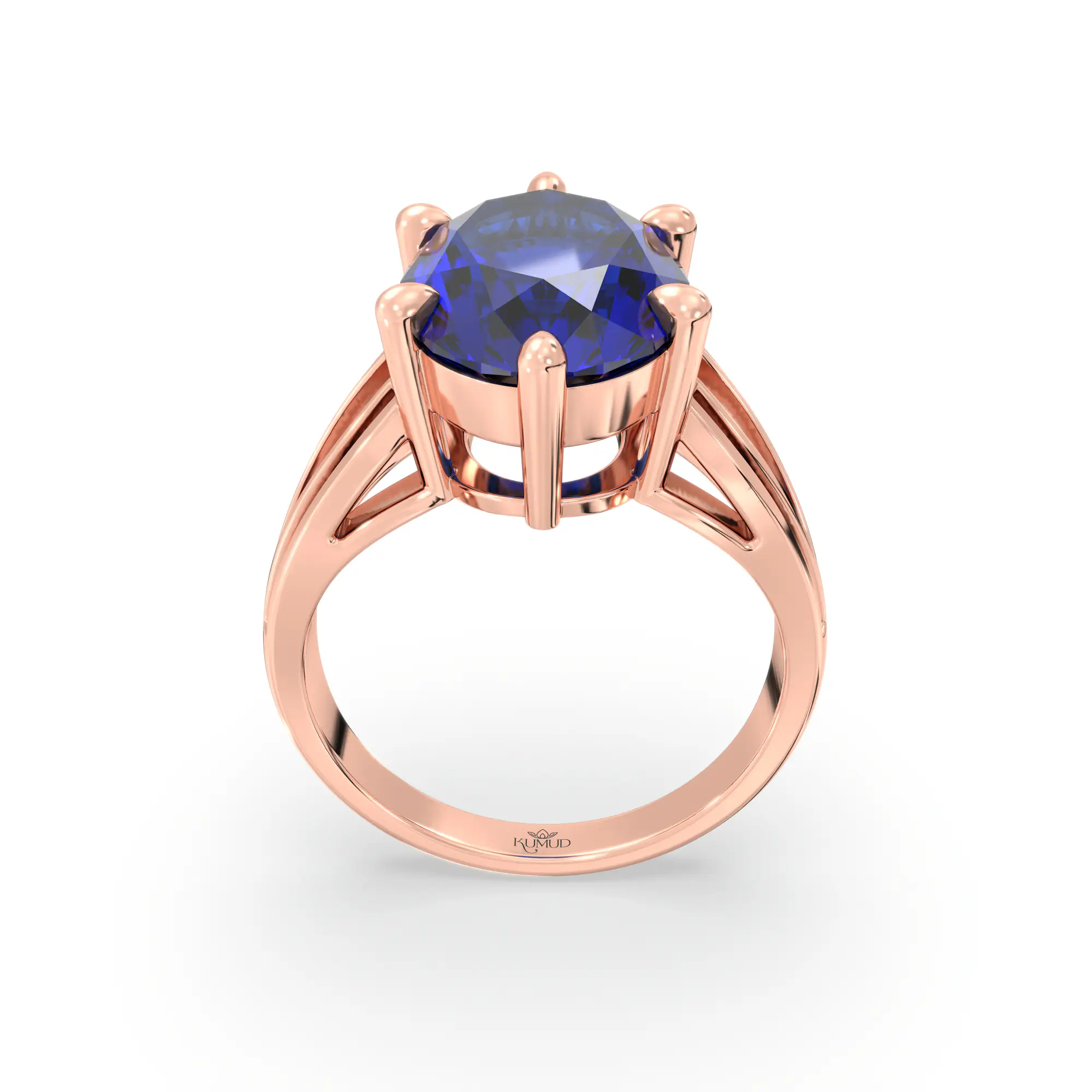Blue Sapphire (Neelam) Ring for Women in 18K Rose Gold – Oval 13x8 mm, Prong Setting, 7 g (Design K17B-8) thumbnail