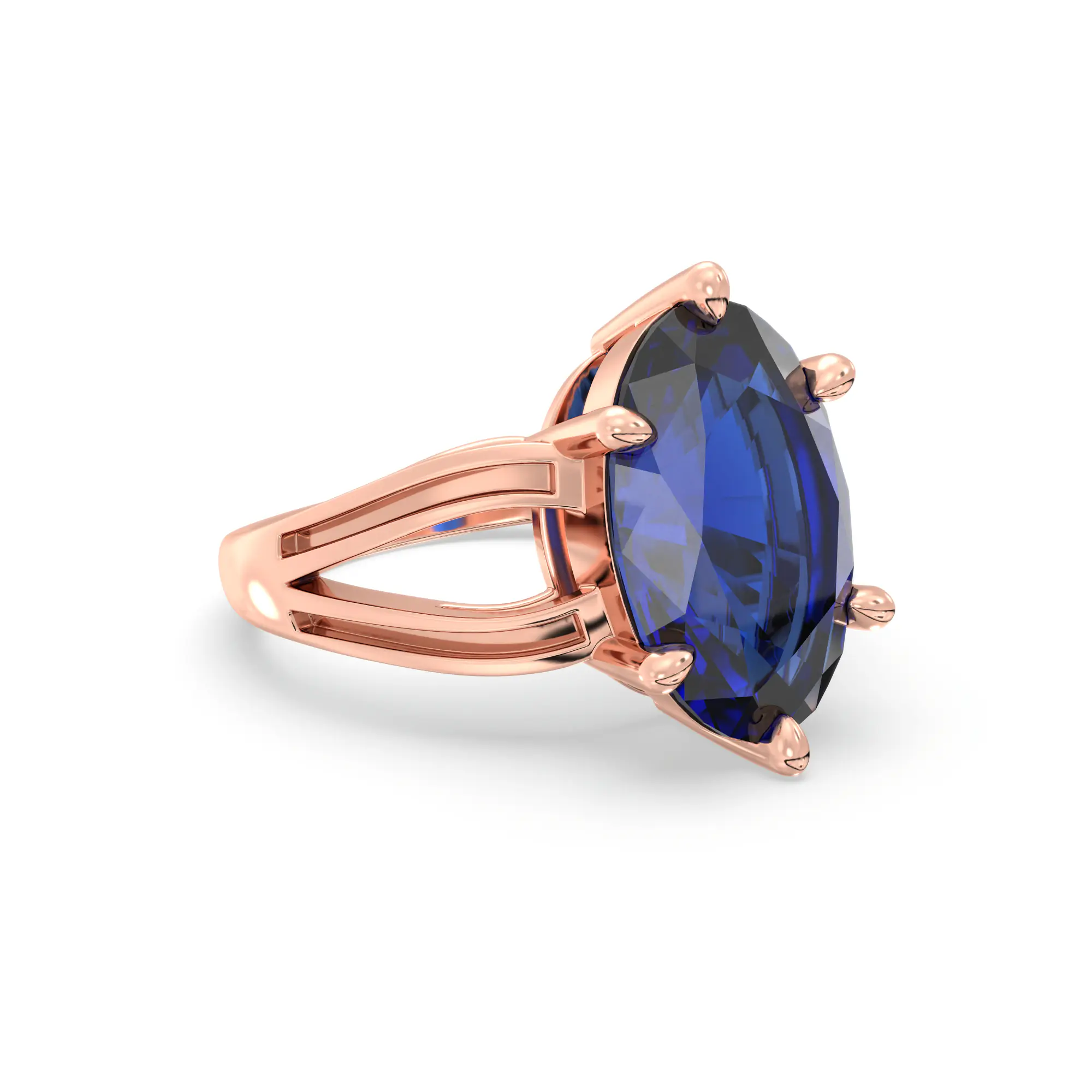 Blue Sapphire (Neelam) Ring for Women in 18K Rose Gold – Oval 13x8 mm, Prong Setting, 7 g (Design K17B-8) thumbnail