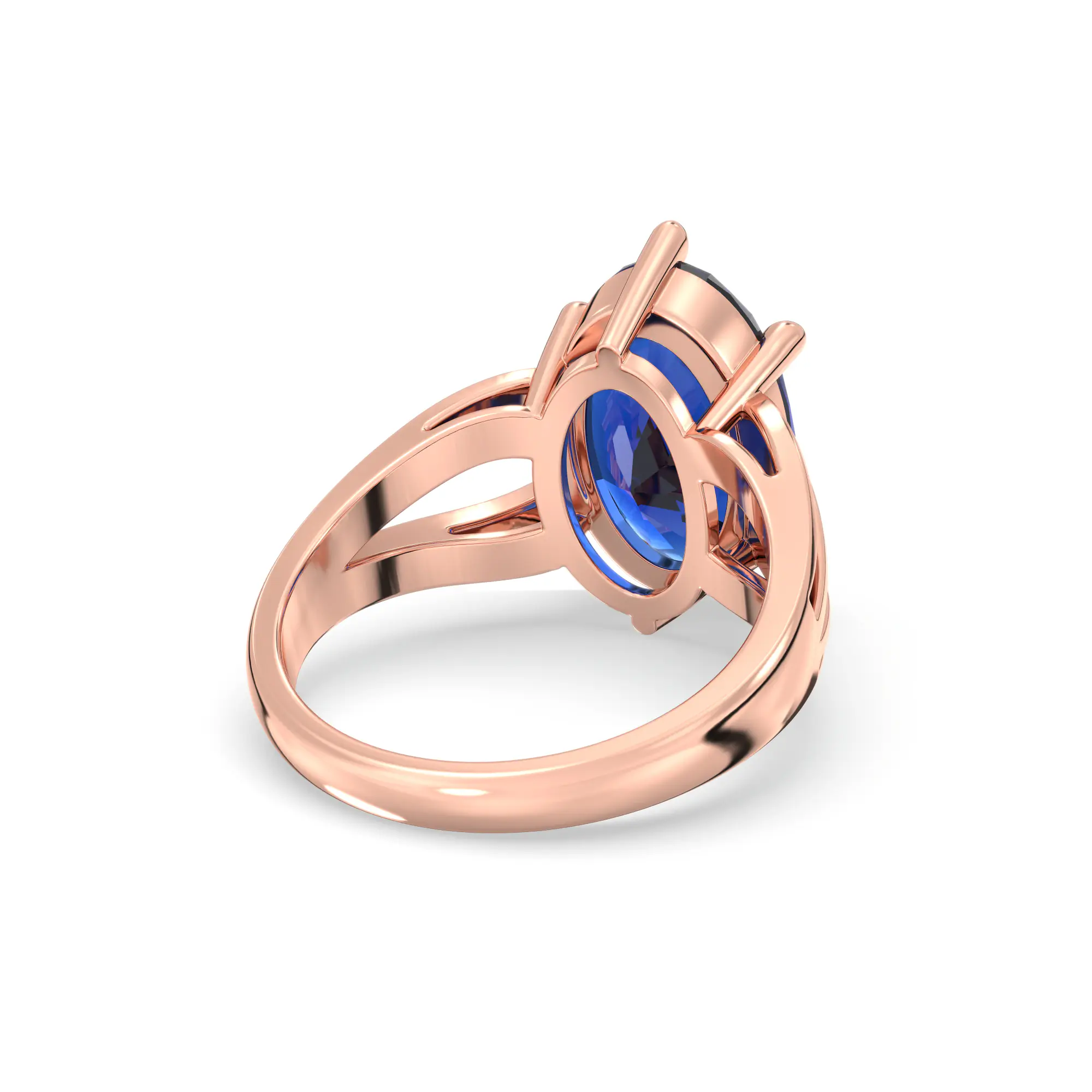 Blue Sapphire (Neelam) Ring for Women in 18K Rose Gold – Oval 13x8 mm, Prong Setting, 7 g (Design K17B-8) thumbnail