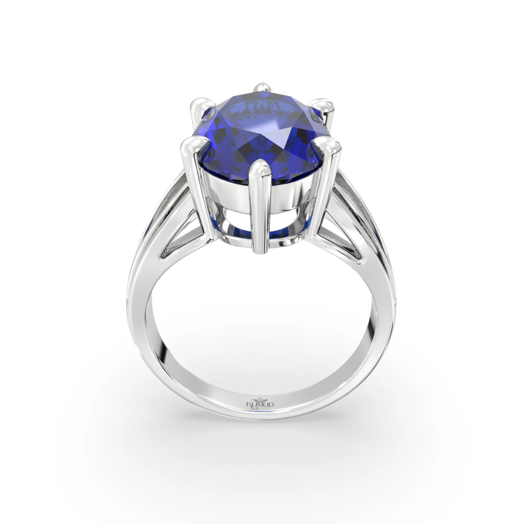 Blue Sapphire (Neelam) Ring for Women in 18K White Gold – Oval 13x8 mm, Prong Setting, 7 g (Design K17B-8) thumbnail