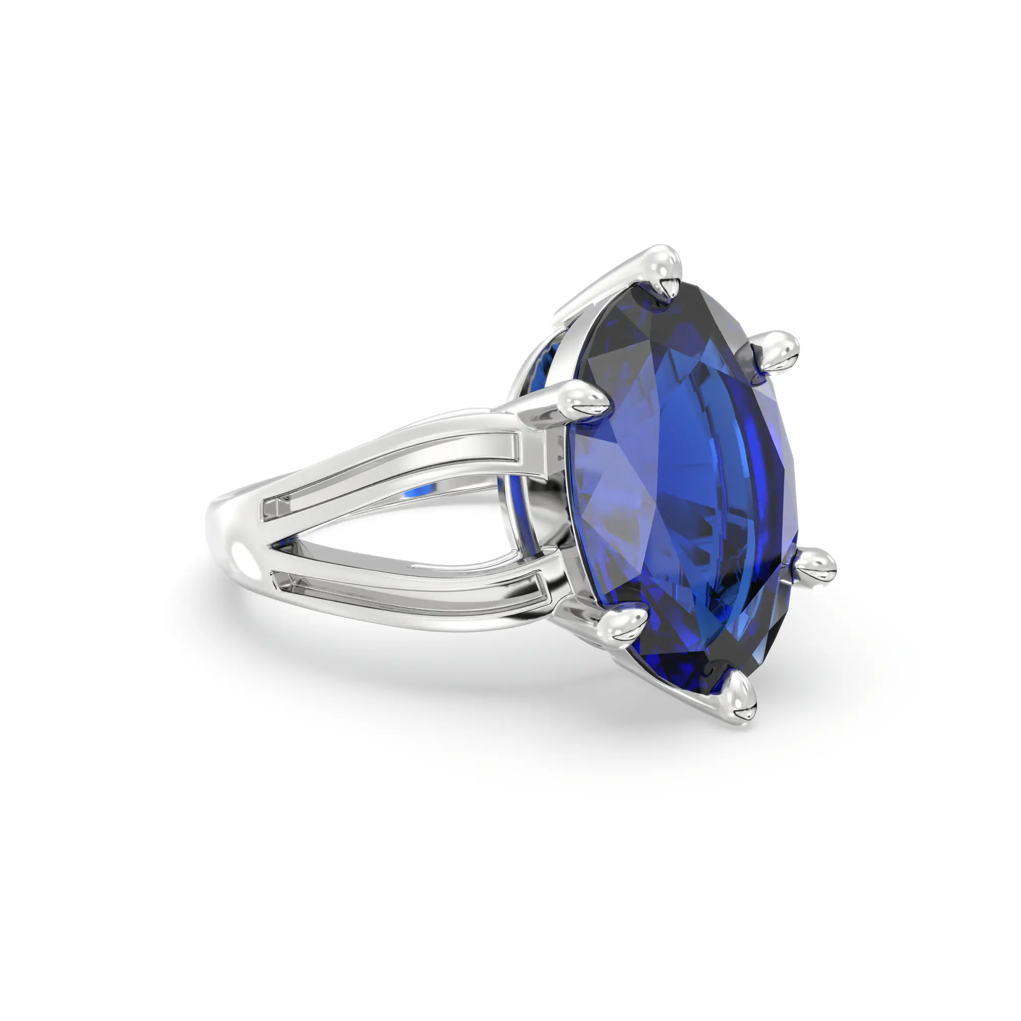 Blue Sapphire (Neelam) Ring for Women in 18K White Gold – Oval 13x8 mm, Prong Setting, 7 g (Design K17B-8) thumbnail