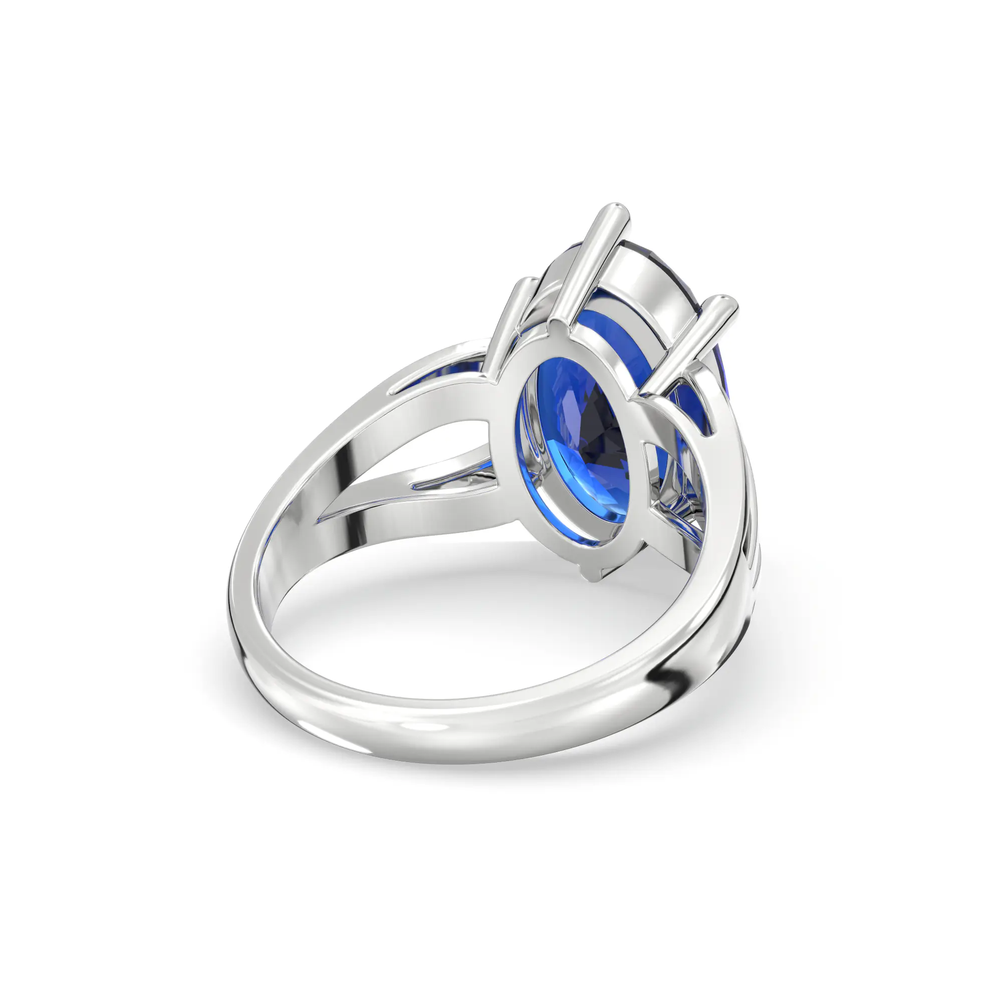 Blue Sapphire (Neelam) Ring for Women in 18K White Gold – Oval 13x8 mm, Prong Setting, 7 g (Design K17B-8) thumbnail