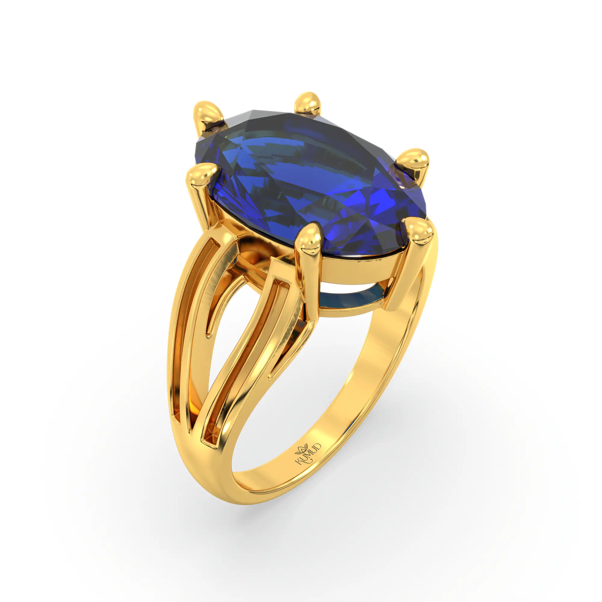 Blue Sapphire (Neelam) Ring for Women in 22K Yellow Gold – Oval 13x8 mm, Prong Setting, 7 g (Design K17B-8) thumbnail