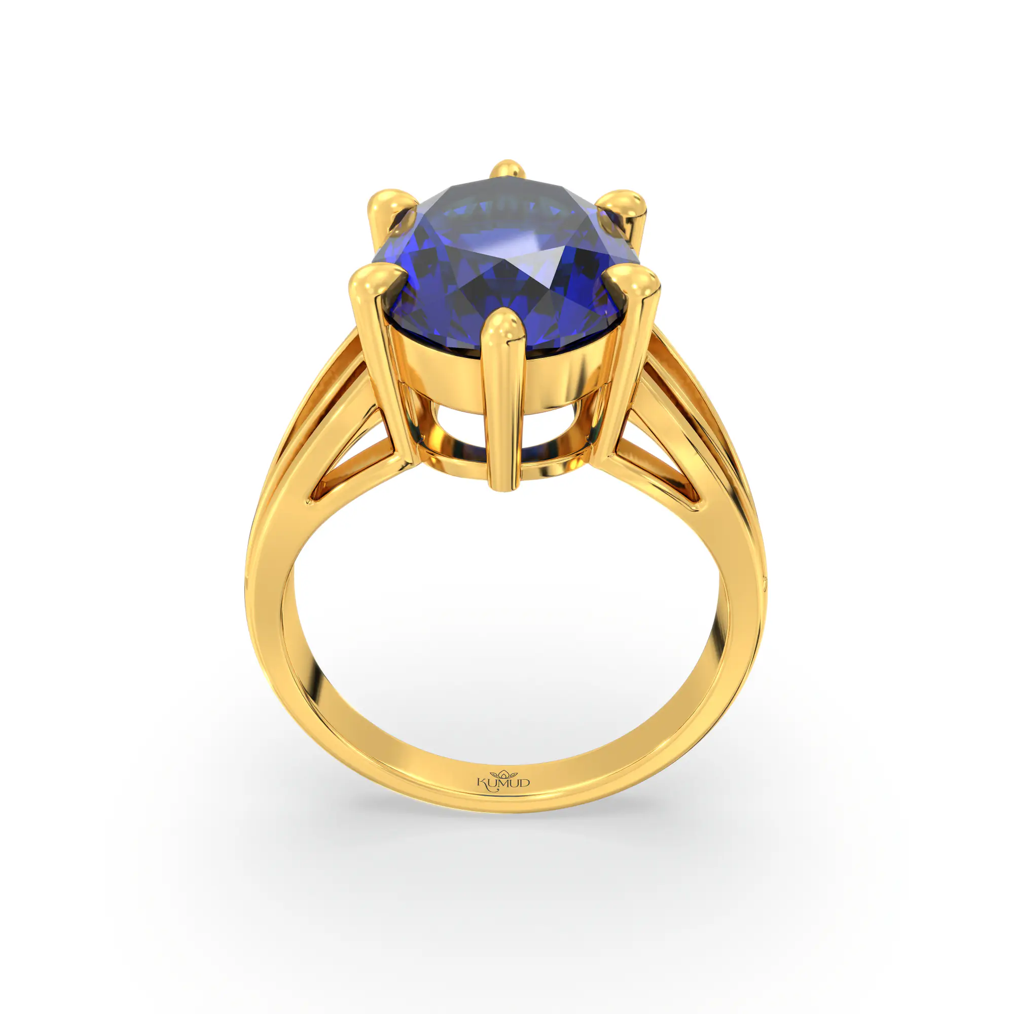 Blue Sapphire (Neelam) Ring for Women in 22K Yellow Gold – Oval 13x8 mm, Prong Setting, 7 g (Design K17B-8) thumbnail