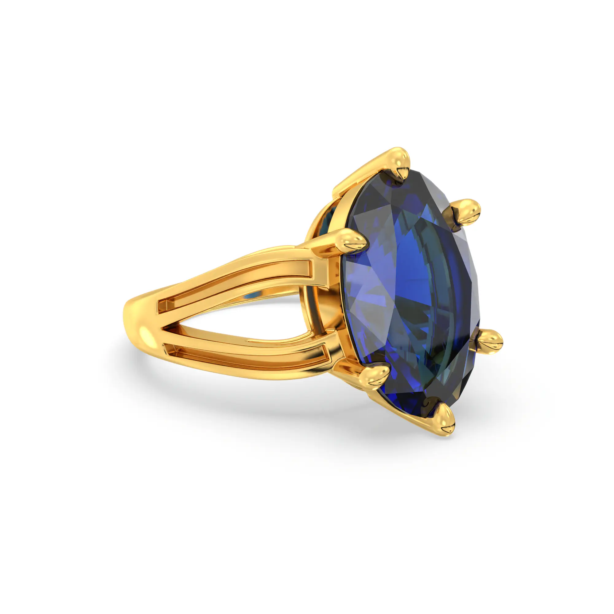 Blue Sapphire (Neelam) Ring for Women in 22K Yellow Gold – Oval 13x8 mm, Prong Setting, 7 g (Design K17B-8) thumbnail