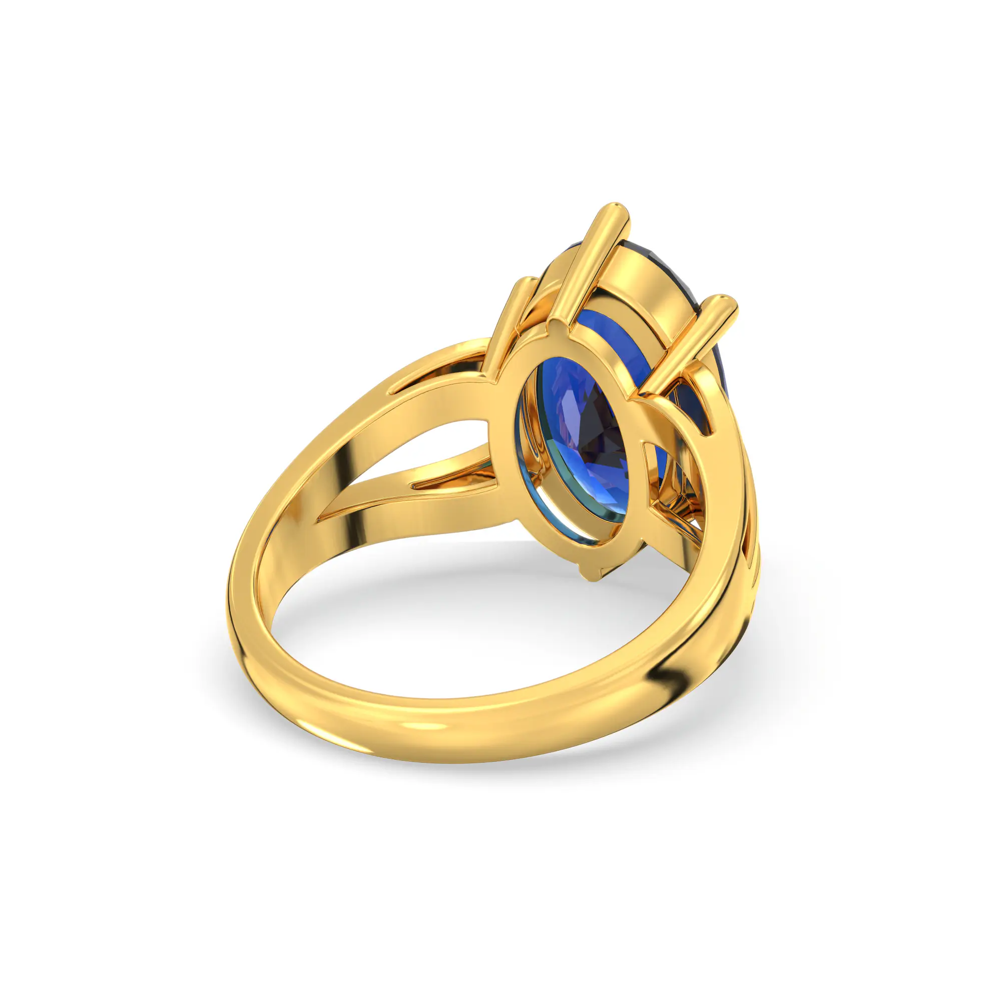 Blue Sapphire (Neelam) Ring for Women in 22K Yellow Gold – Oval 13x8 mm, Prong Setting, 7 g (Design K17B-8) thumbnail