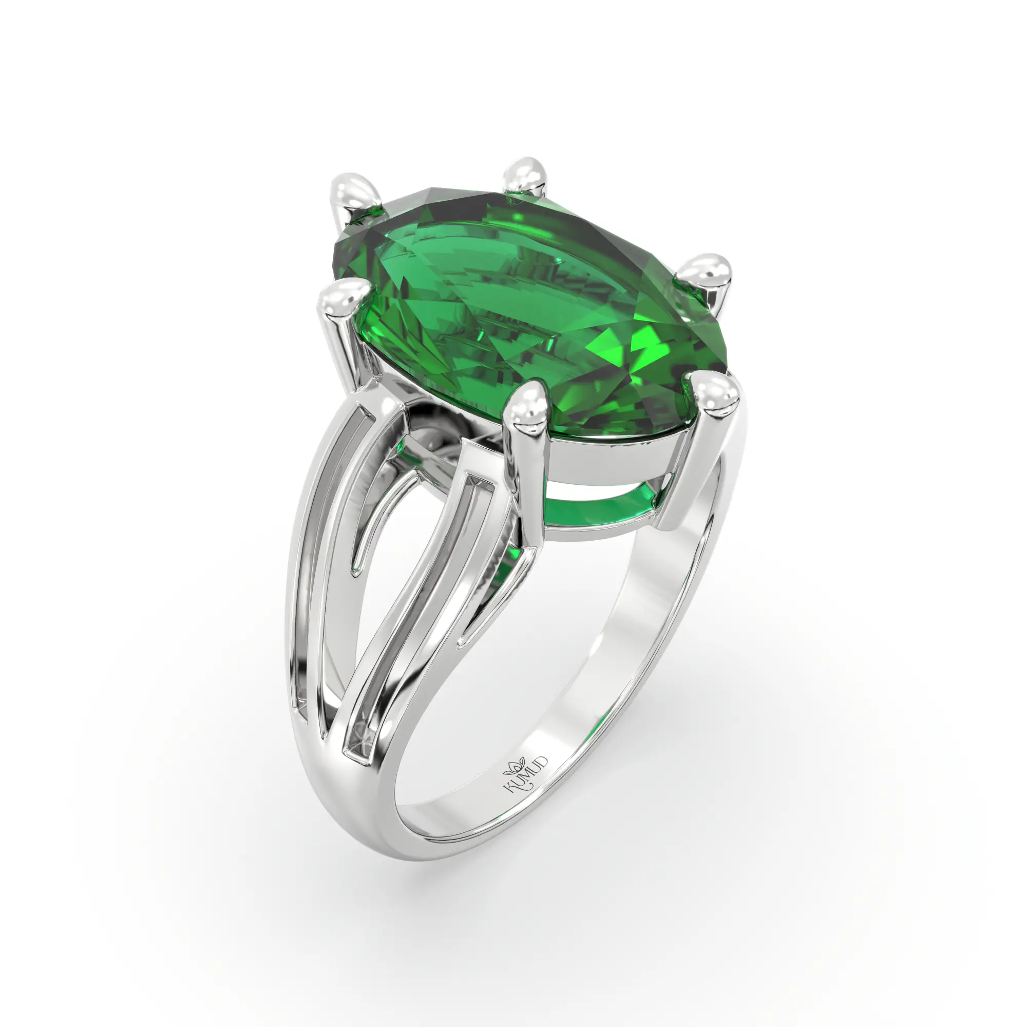 Emerald (Panna) Ring for Women in 18K White Gold – Oval 13x8 mm, Prong Setting, 7 g (Design K17B-8) thumbnail