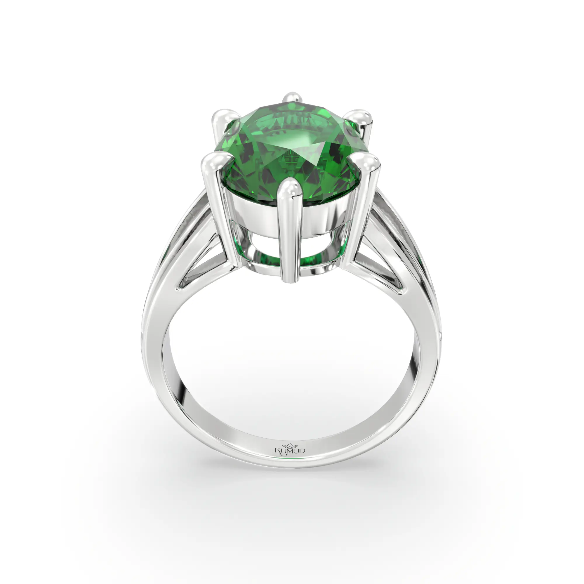 Emerald (Panna) Ring for Women in 18K White Gold – Oval 13x8 mm, Prong Setting, 7 g (Design K17B-8) thumbnail