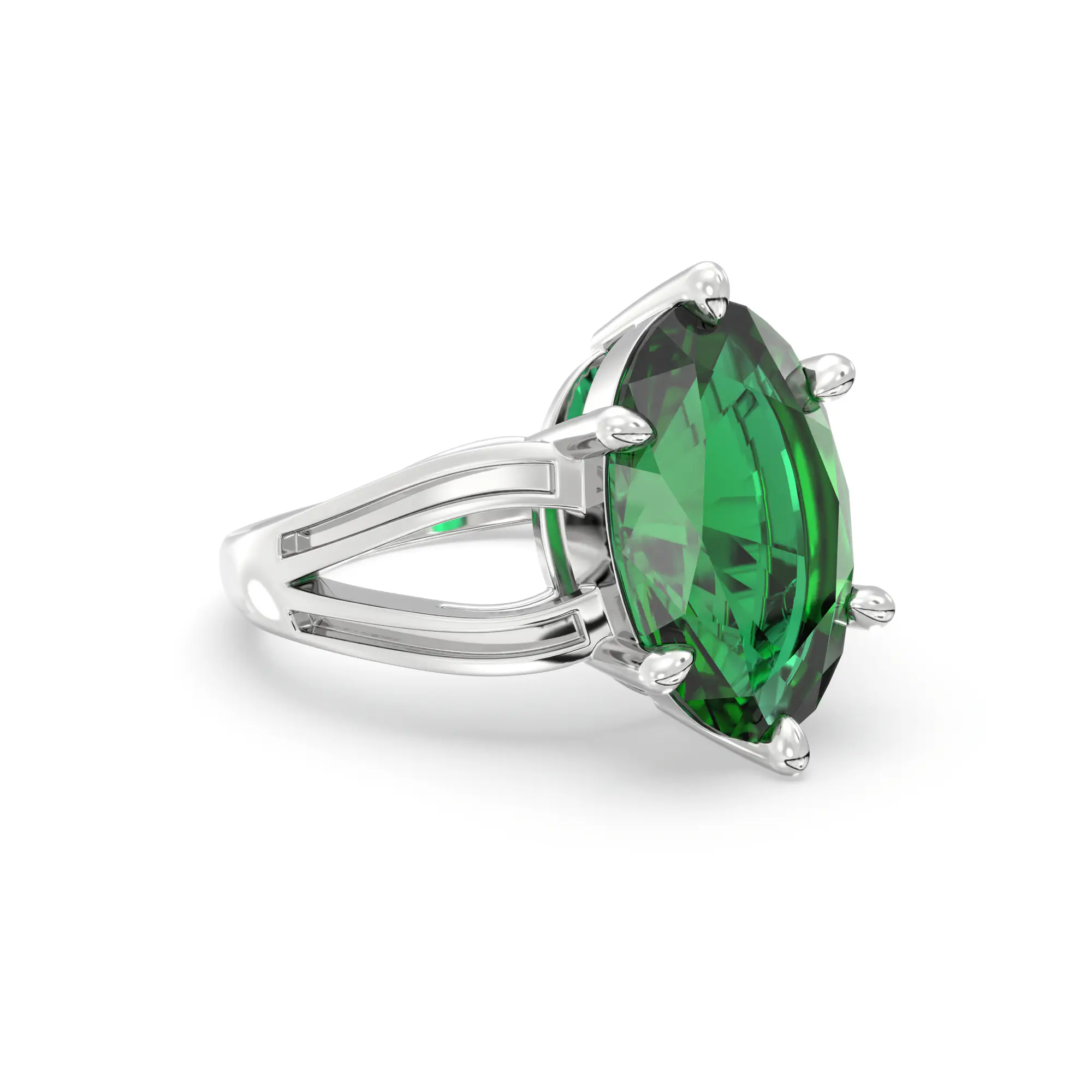 Emerald (Panna) Ring for Women in 18K White Gold – Oval 13x8 mm, Prong Setting, 7 g (Design K17B-8) thumbnail
