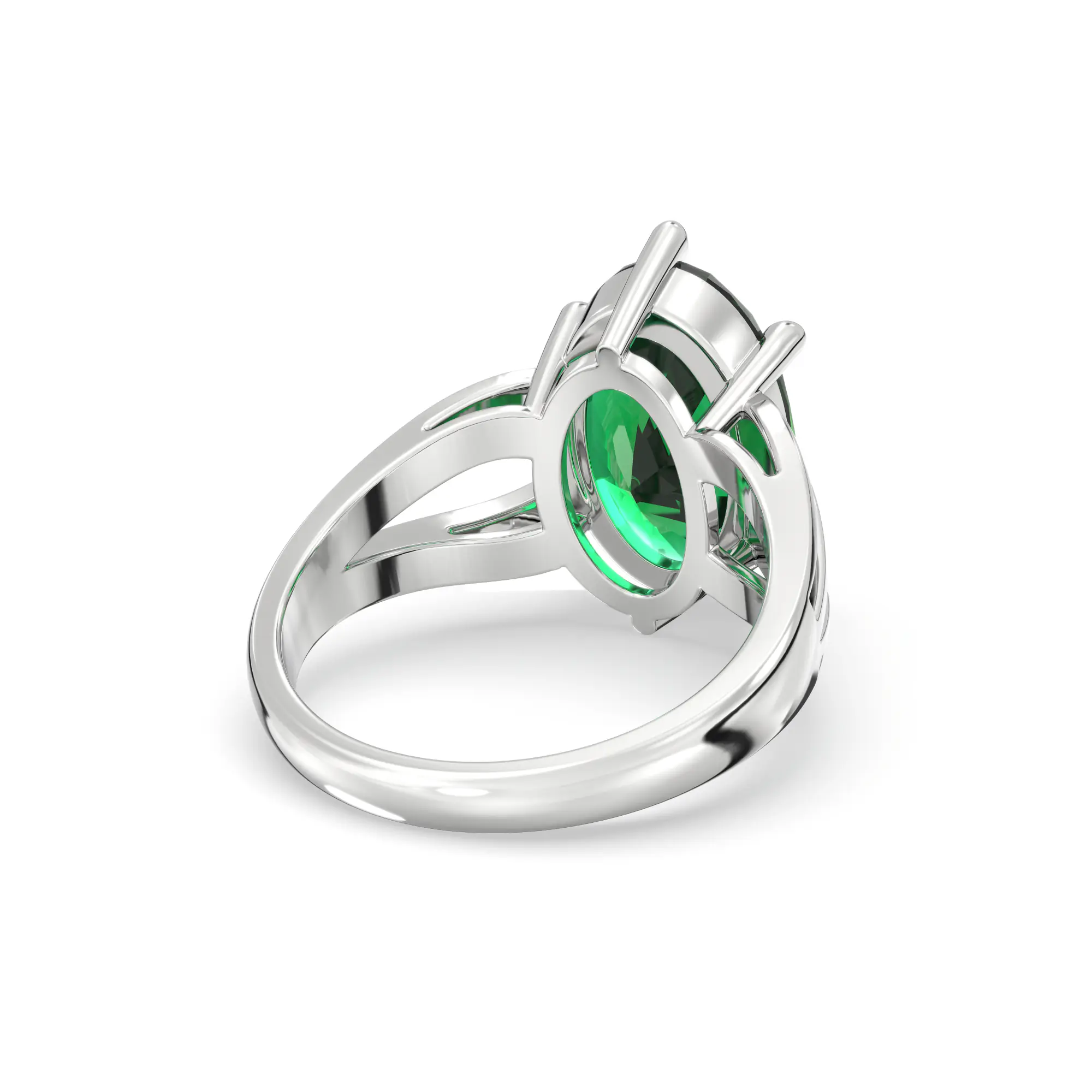 Emerald (Panna) Ring for Women in 18K White Gold – Oval 13x8 mm, Prong Setting, 7 g (Design K17B-8) thumbnail