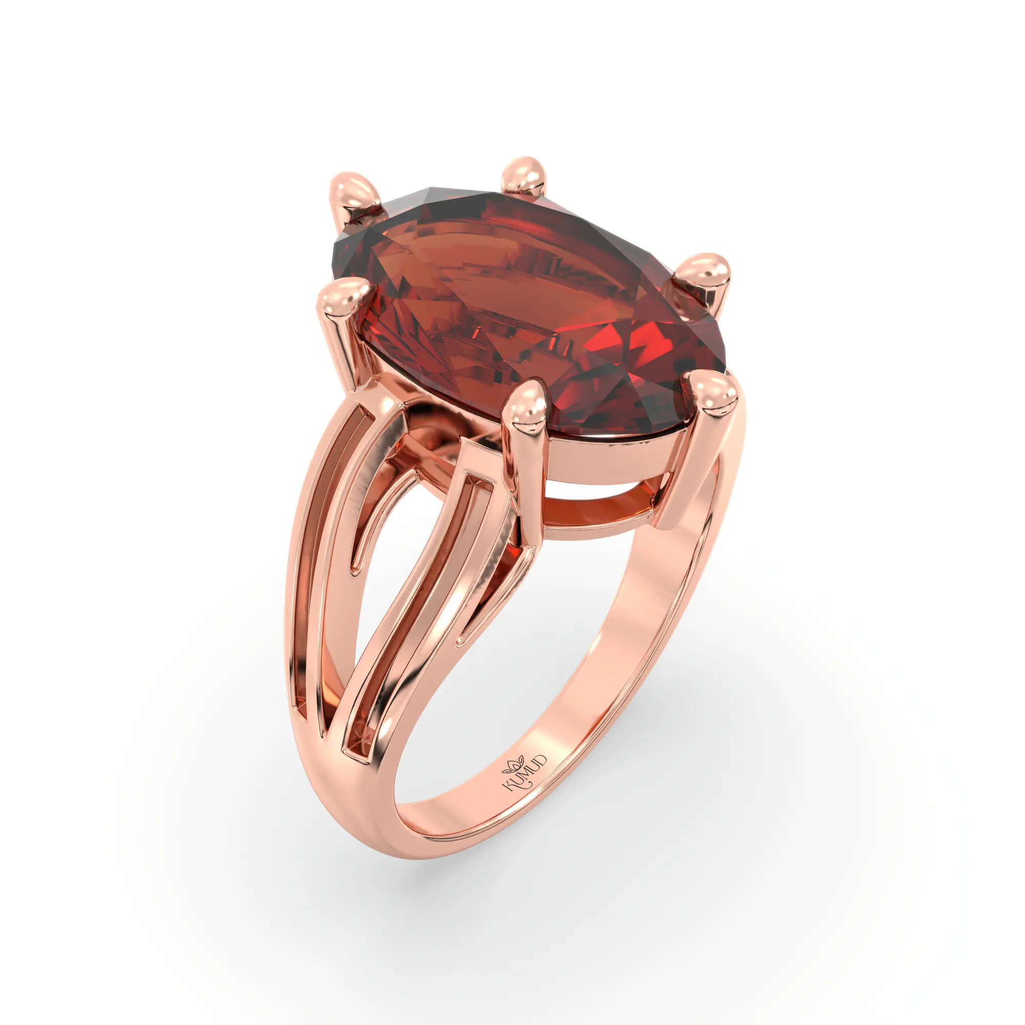 Hessonite (Gomed) Ring for Women in 18K Rose Gold – Oval 13x8 mm, Prong Setting, 7 g (Design K17B-8) thumbnail