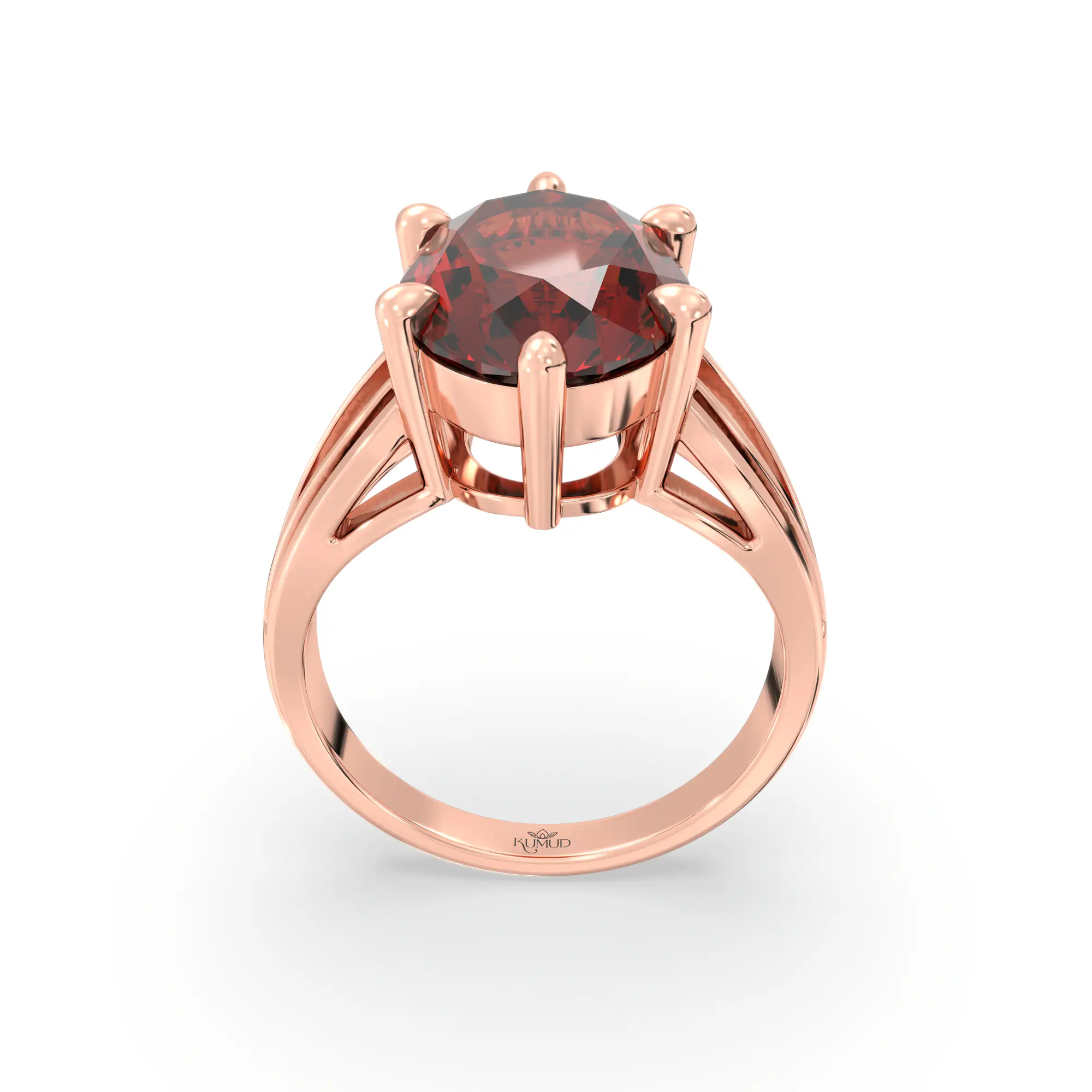 Hessonite (Gomed) Ring for Women in 18K Rose Gold – Oval 13x8 mm, Prong Setting, 7 g (Design K17B-8) thumbnail