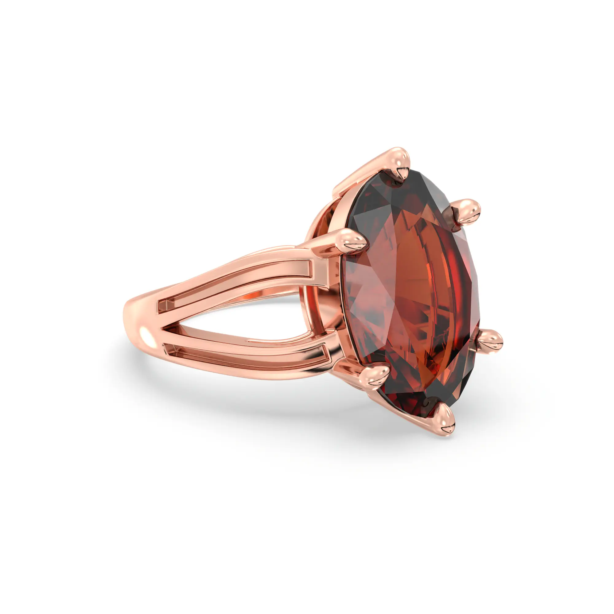 Hessonite (Gomed) Ring for Women in 18K Rose Gold – Oval 13x8 mm, Prong Setting, 7 g (Design K17B-8) thumbnail