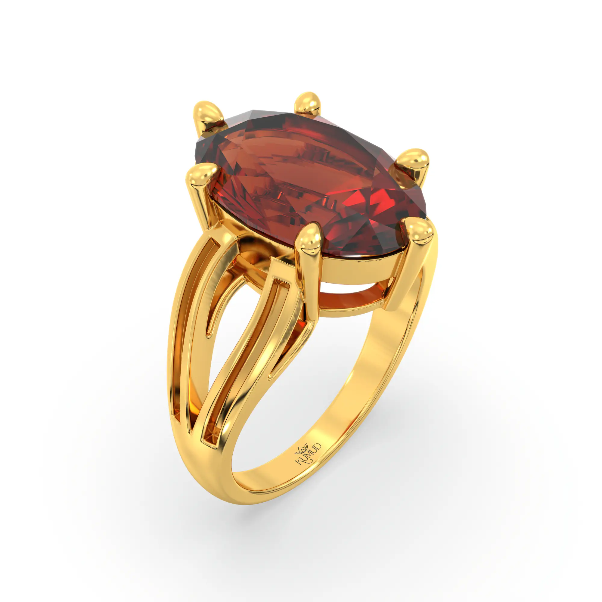 Hessonite (Gomed) Ring for Women in 22K Yellow Gold – Oval 13x8 mm, Prong Setting, 7 g (Design K17B-8) thumbnail
