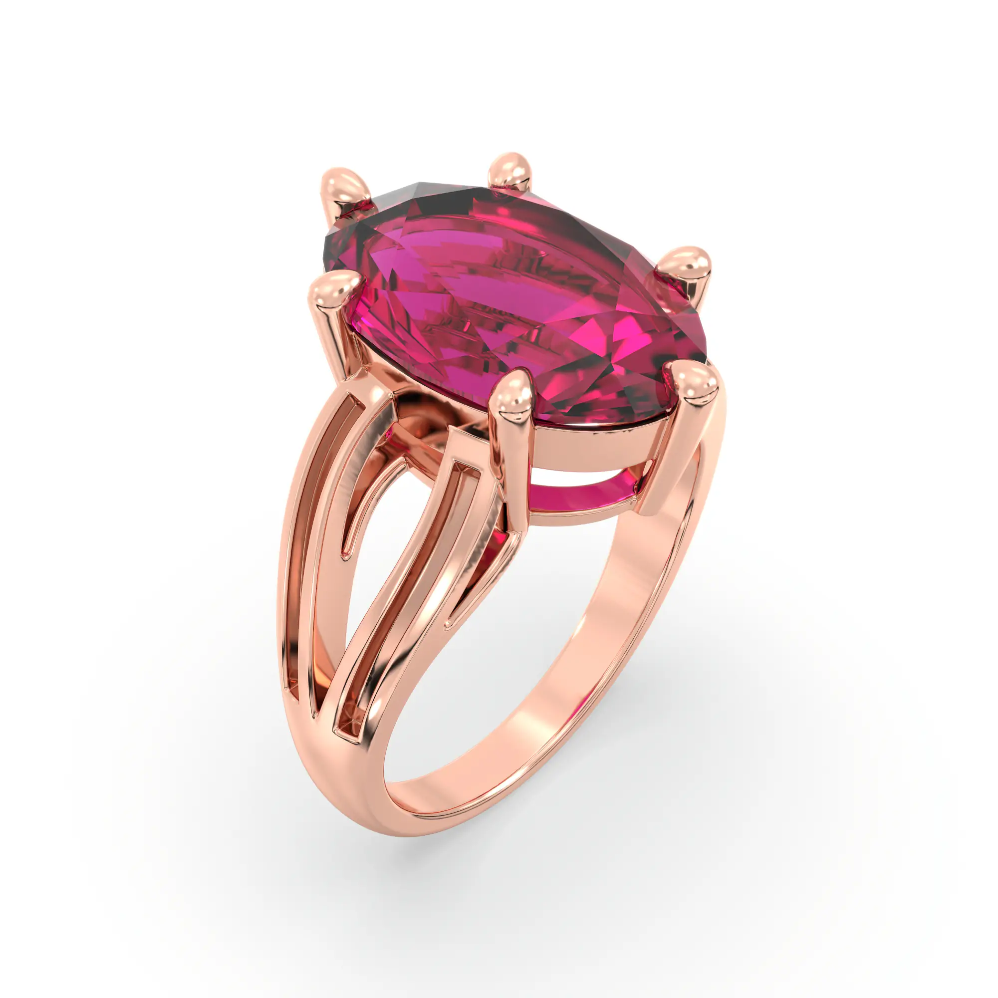 Ruby (Manik) Ring for Women in 18K Rose Gold – Oval 13x8 mm, Prong Setting, 7 g (Design K17B-8) thumbnail