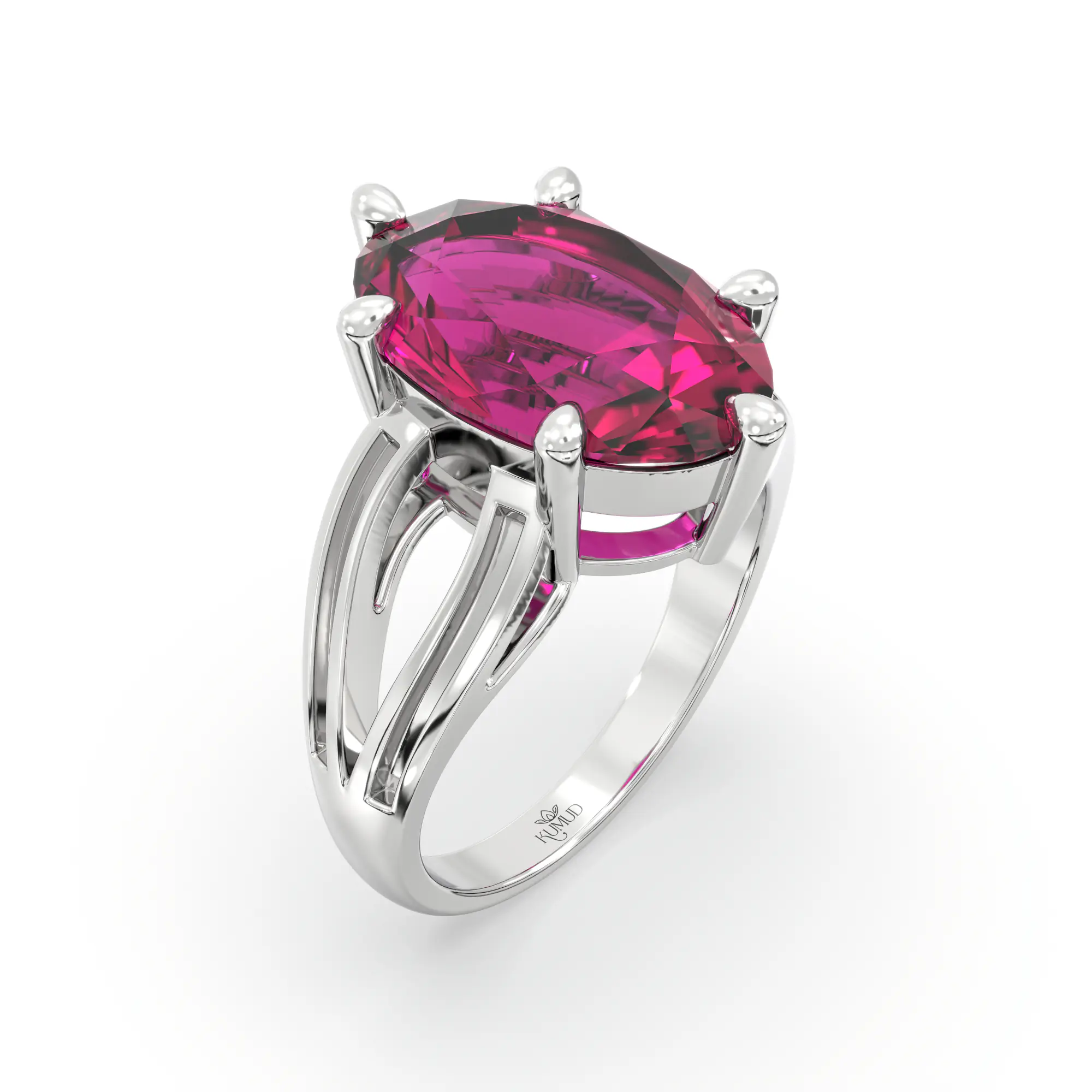 Ruby (Manik) Ring for Women in 18K White Gold – Oval 13x8 mm, Prong Setting, 7 g (Design K17B-8) thumbnail
