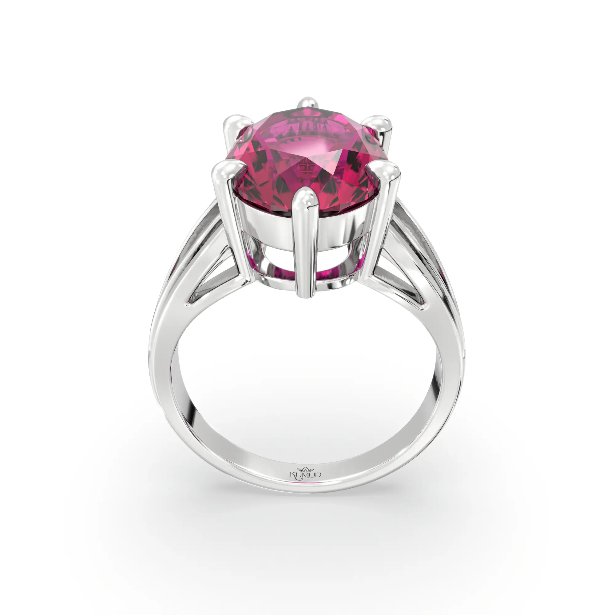Ruby (Manik) Ring for Women in 18K White Gold – Oval 13x8 mm, Prong Setting, 7 g (Design K17B-8) thumbnail