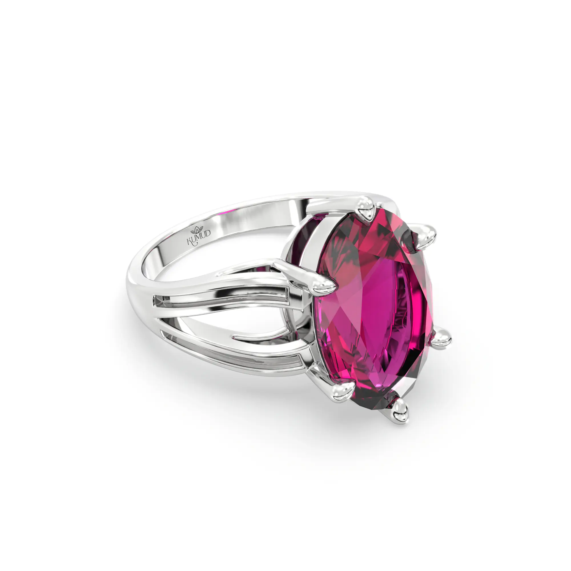 Ruby (Manik) Ring for Women in 18K White Gold – Oval 13x8 mm, Prong Setting, 7 g (Design K17B-8) thumbnail