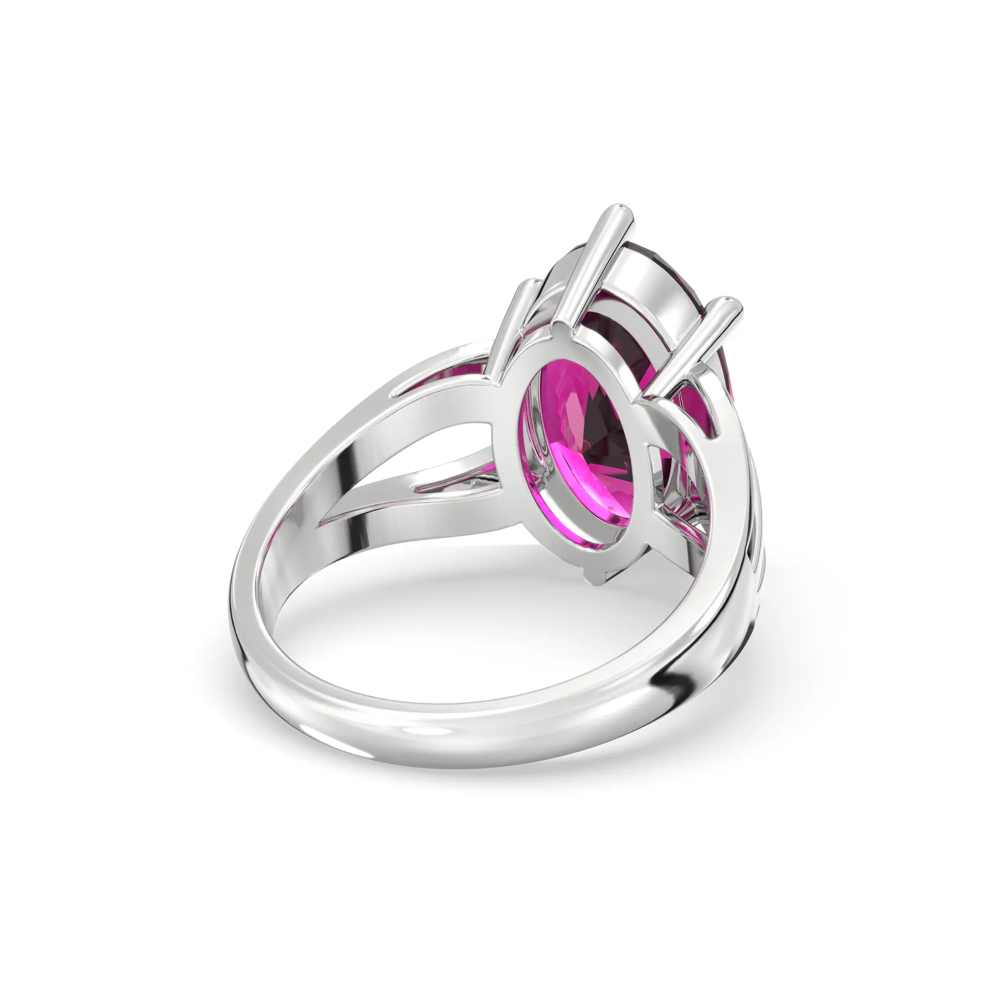Ruby (Manik) Ring for Women in 18K White Gold – Oval 13x8 mm, Prong Setting, 7 g (Design K17B-8) thumbnail