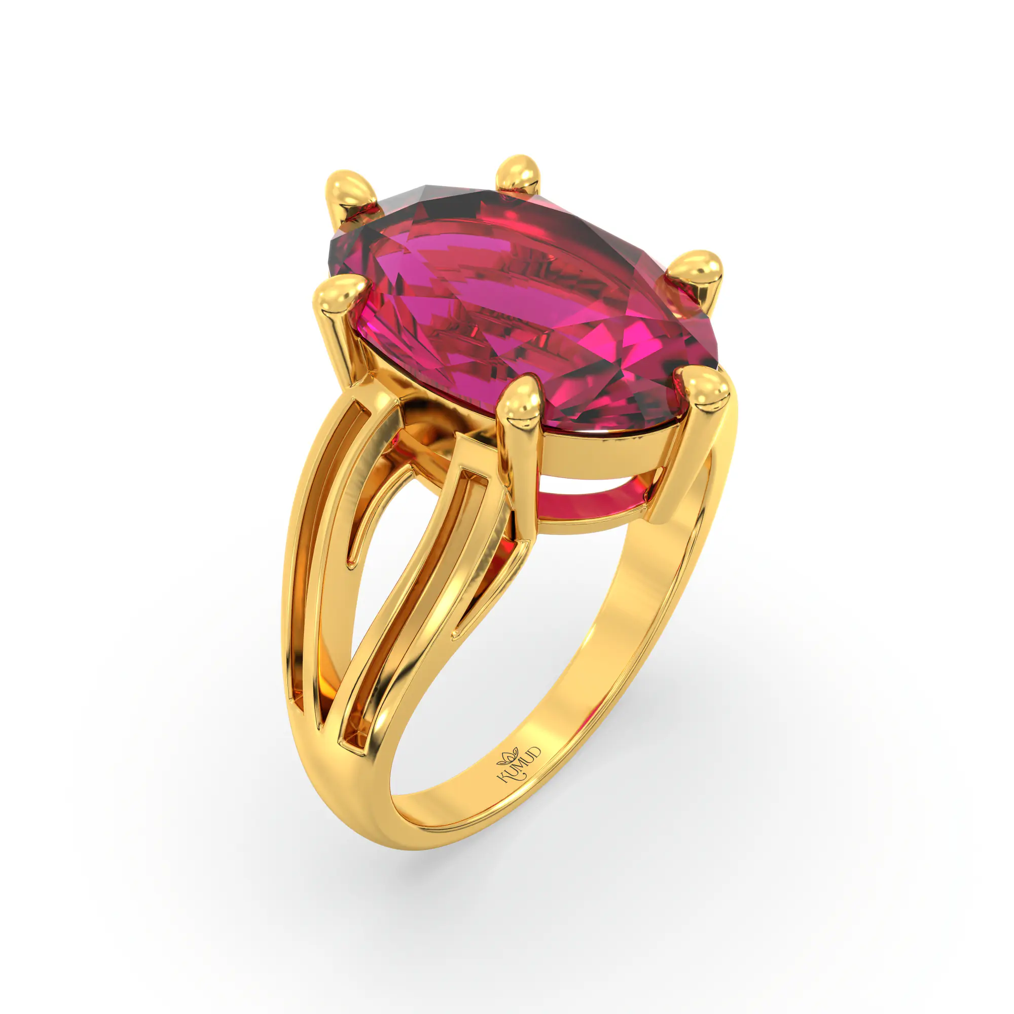 Ruby (Manik) Ring for Women in 22K Yellow Gold – Oval 13x8 mm, Prong Setting, 7 g (Design K17B-8) thumbnail