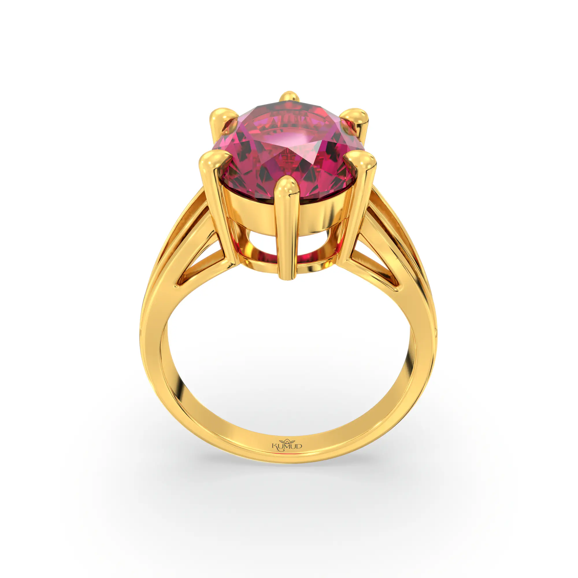 Ruby (Manik) Ring for Women in 22K Yellow Gold – Oval 13x8 mm, Prong Setting, 7 g (Design K17B-8) thumbnail