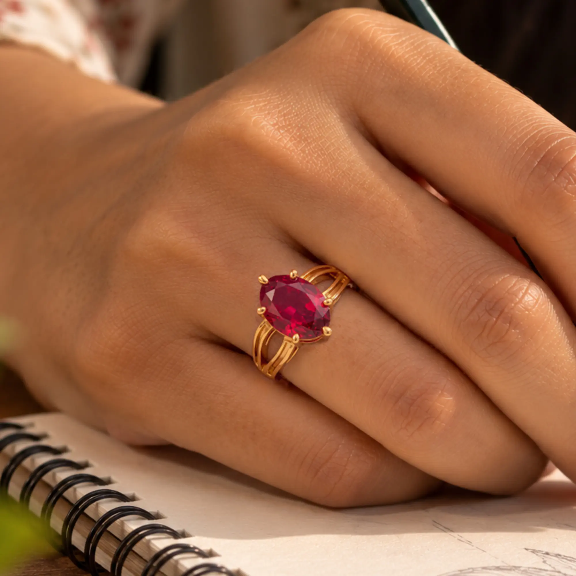 Ruby (Manik) Ring for Women in 22K Yellow Gold – Oval 13x8 mm, Prong Setting, 7 g (Design K17B-8) thumbnail