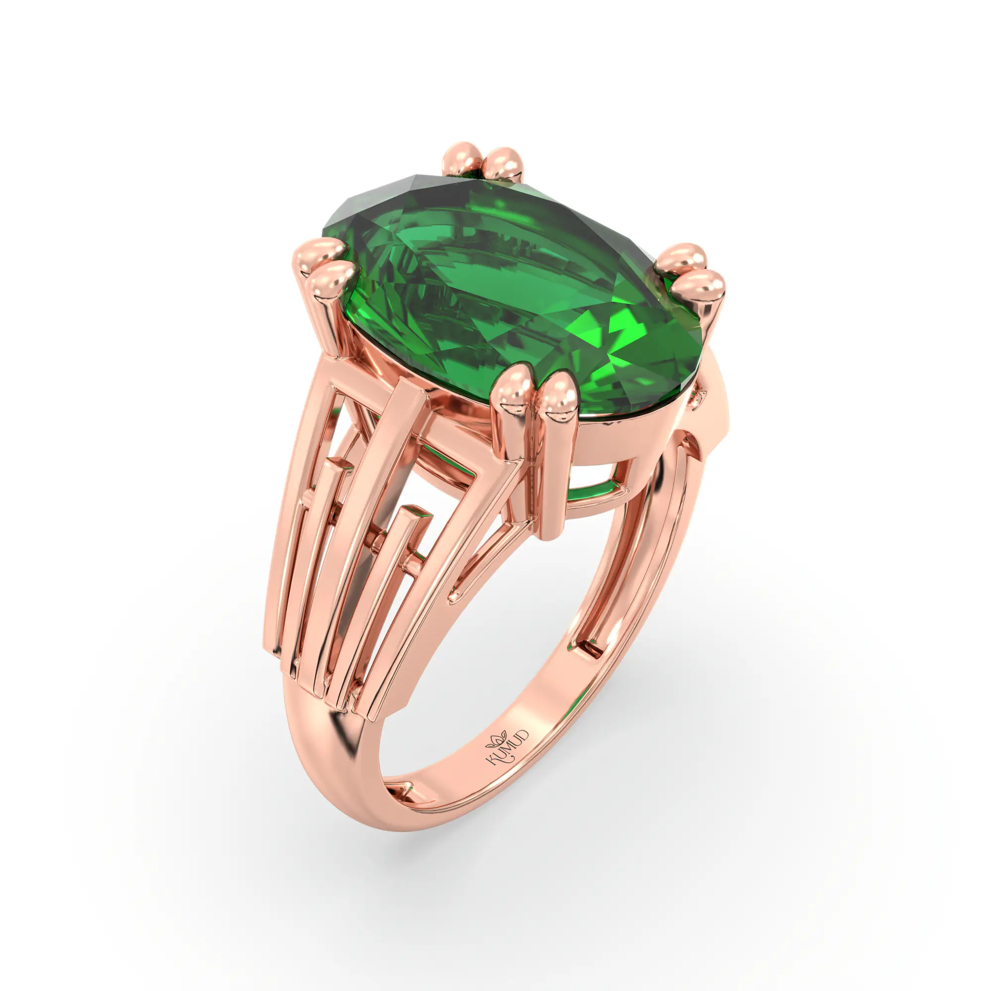 Emerald (Panna) Ring for Women in 18K Rose Gold – Oval 13x8 mm, Prong Setting, 6 g (Design K17B-9) thumbnail