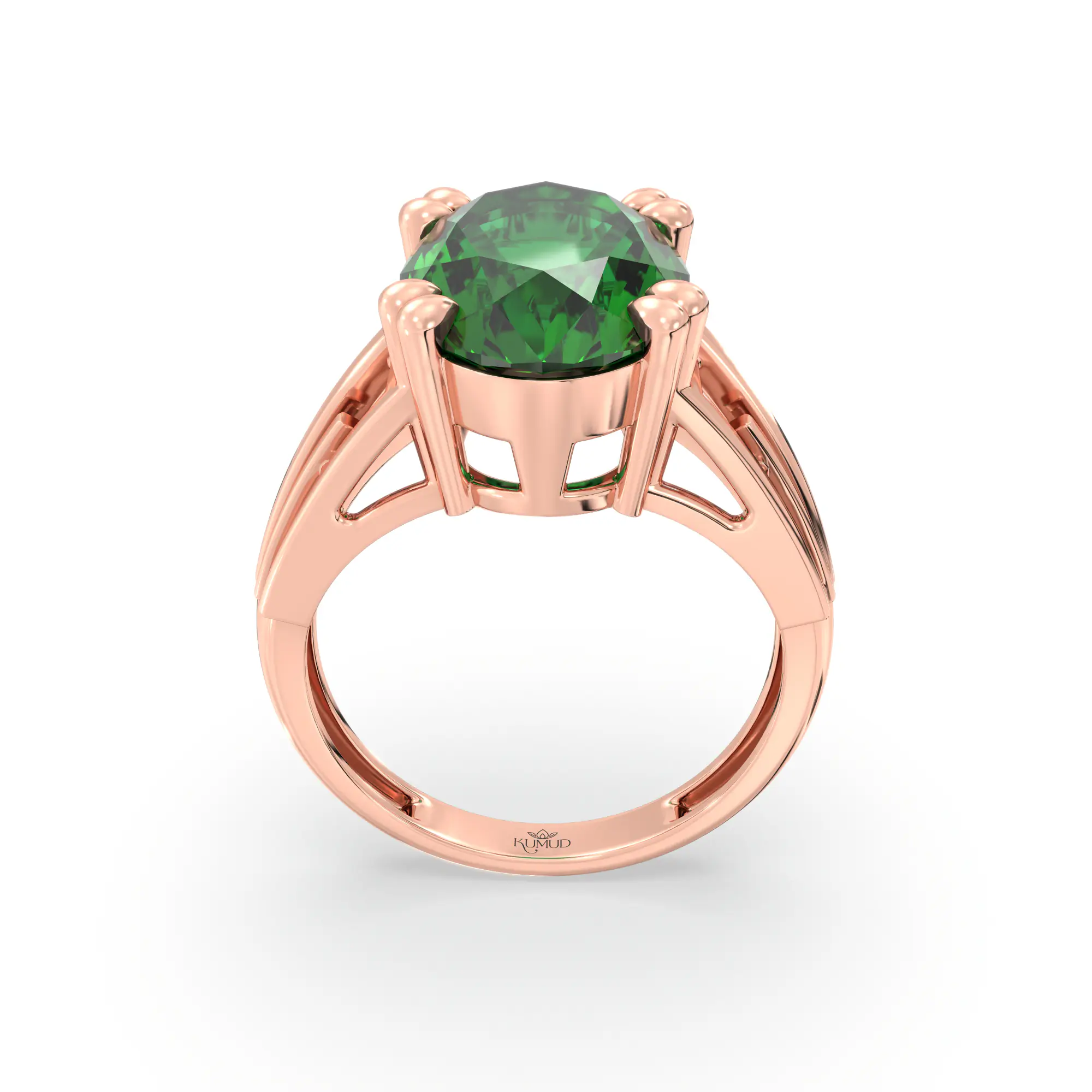 Emerald (Panna) Ring for Women in 18K Rose Gold – Oval 13x8 mm, Prong Setting, 6 g (Design K17B-9) thumbnail