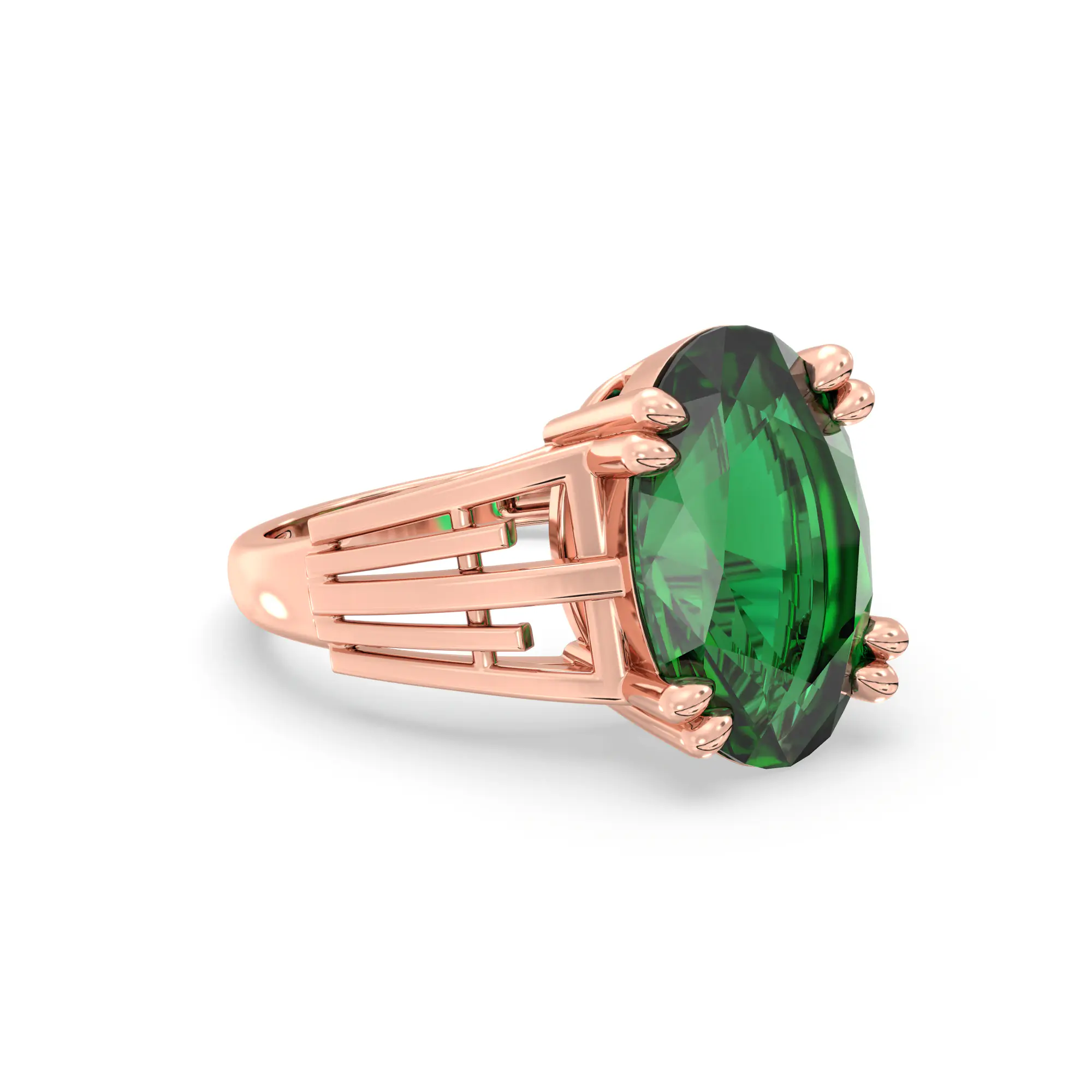 Emerald (Panna) Ring for Women in 18K Rose Gold – Oval 13x8 mm, Prong Setting, 6 g (Design K17B-9) thumbnail