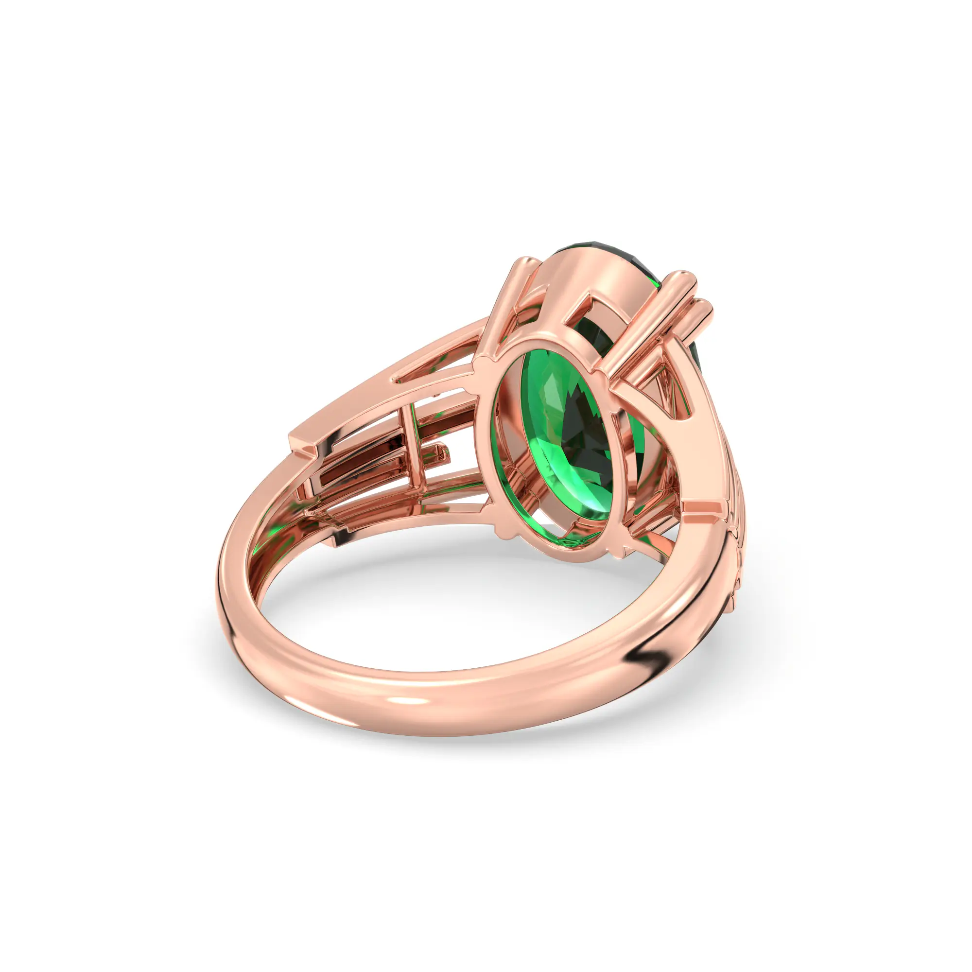 Emerald (Panna) Ring for Women in 18K Rose Gold – Oval 13x8 mm, Prong Setting, 6 g (Design K17B-9) thumbnail