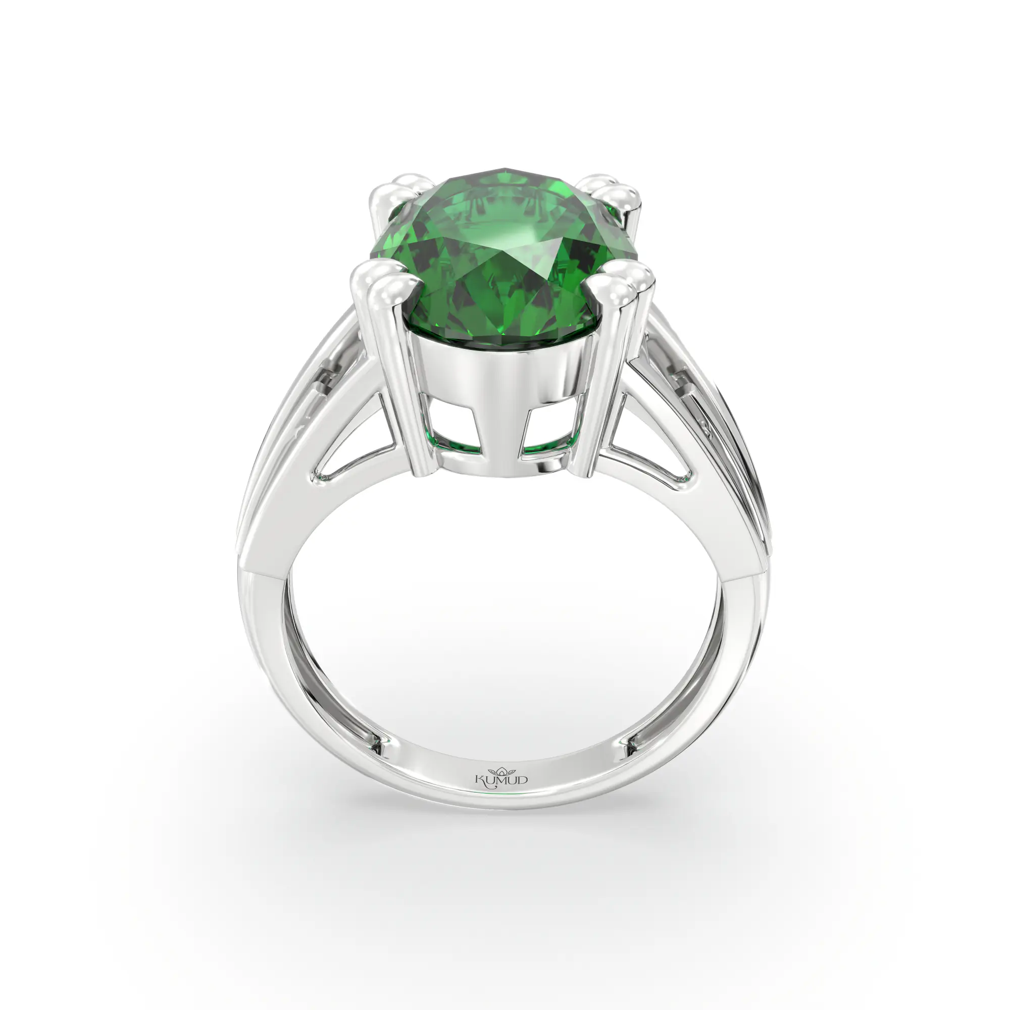 Emerald (Panna) Ring for Women in 18K White Gold – Oval 13x8 mm, Prong Setting, 6 g (Design K17B-9) thumbnail