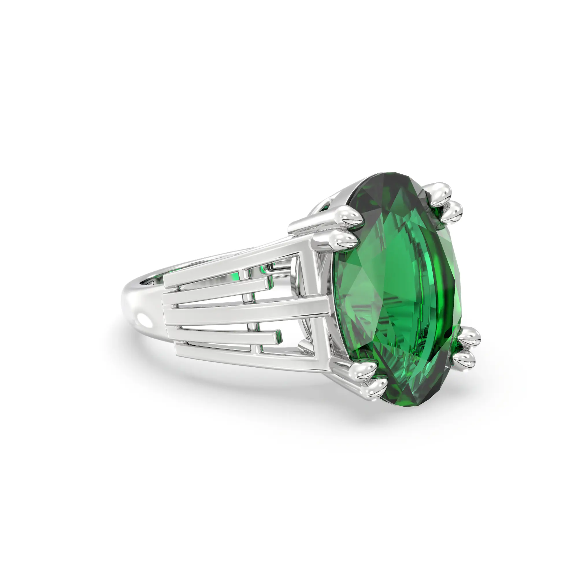 Emerald (Panna) Ring for Women in 18K White Gold – Oval 13x8 mm, Prong Setting, 6 g (Design K17B-9) thumbnail