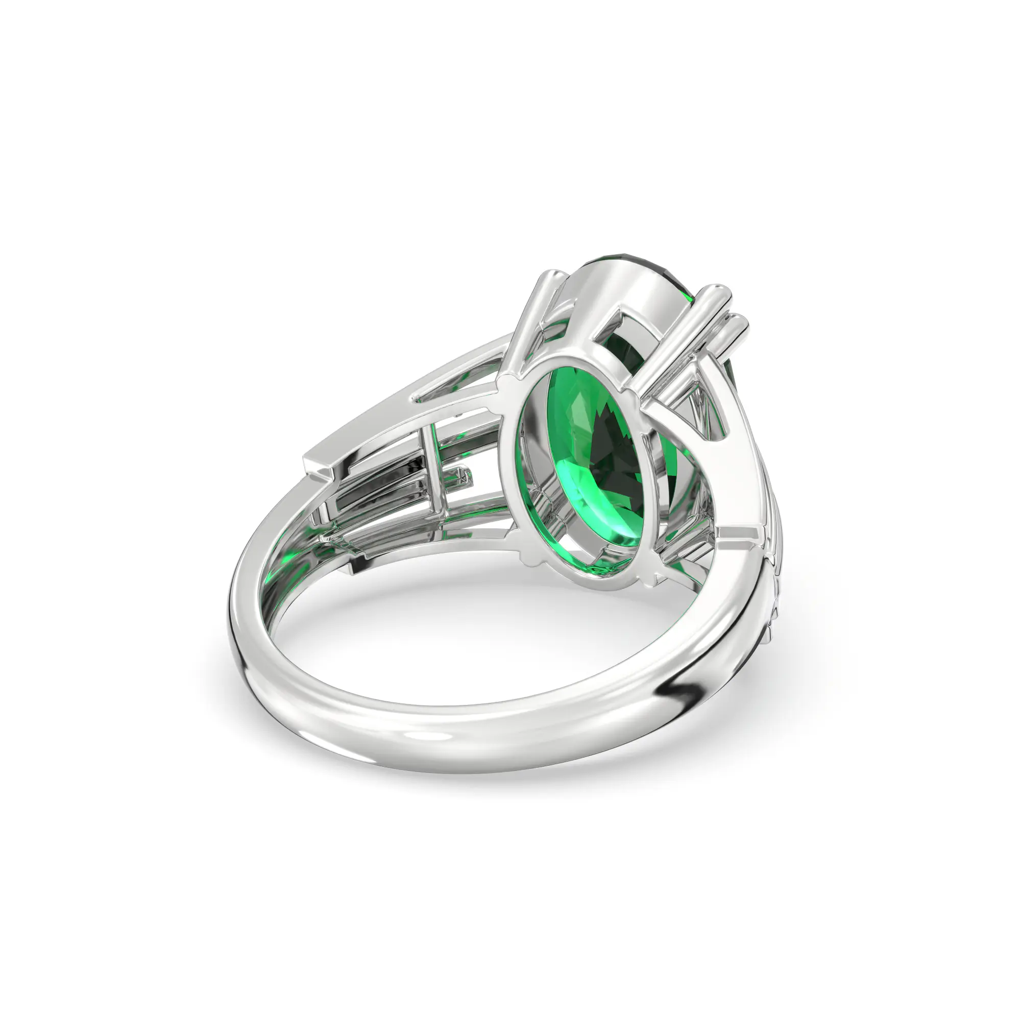 Emerald (Panna) Ring for Women in 18K White Gold – Oval 13x8 mm, Prong Setting, 6 g (Design K17B-9) thumbnail