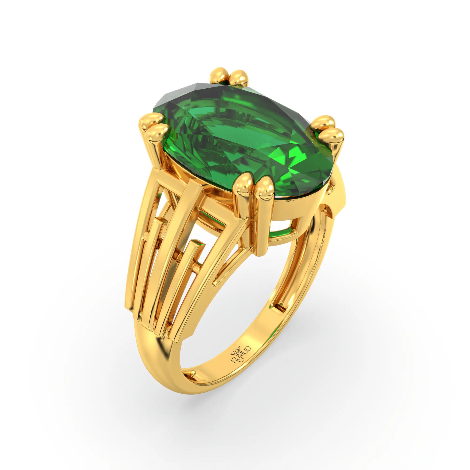 Emerald (Panna) Ring for Women in 22K Yellow Gold – Oval 13x8 mm, Prong Setting, 6 g (Design K17B-9) thumbnail